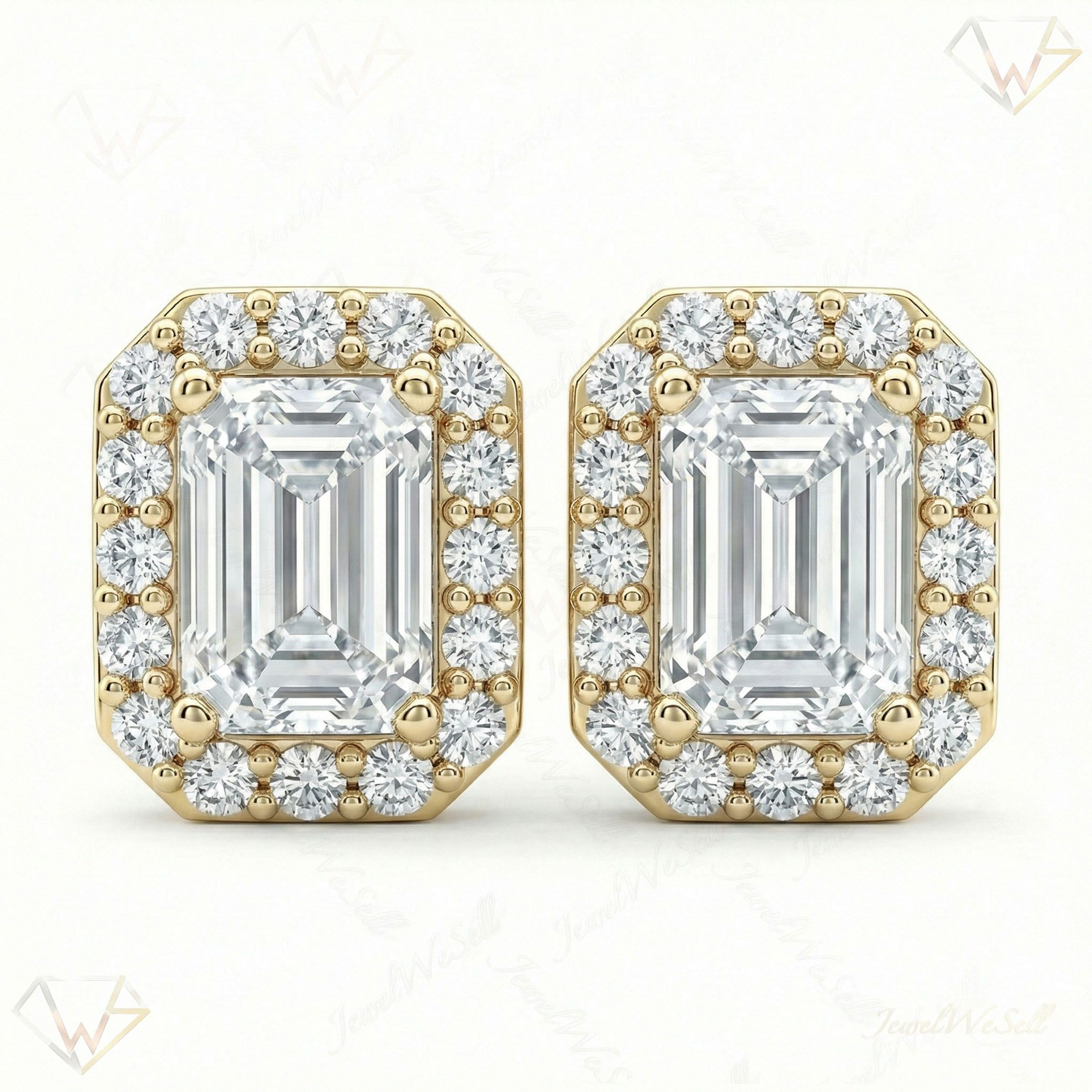 2.20 ct EF VS Lab Grown DIamond Halo Earrings in 14k Yellow Gold 302657