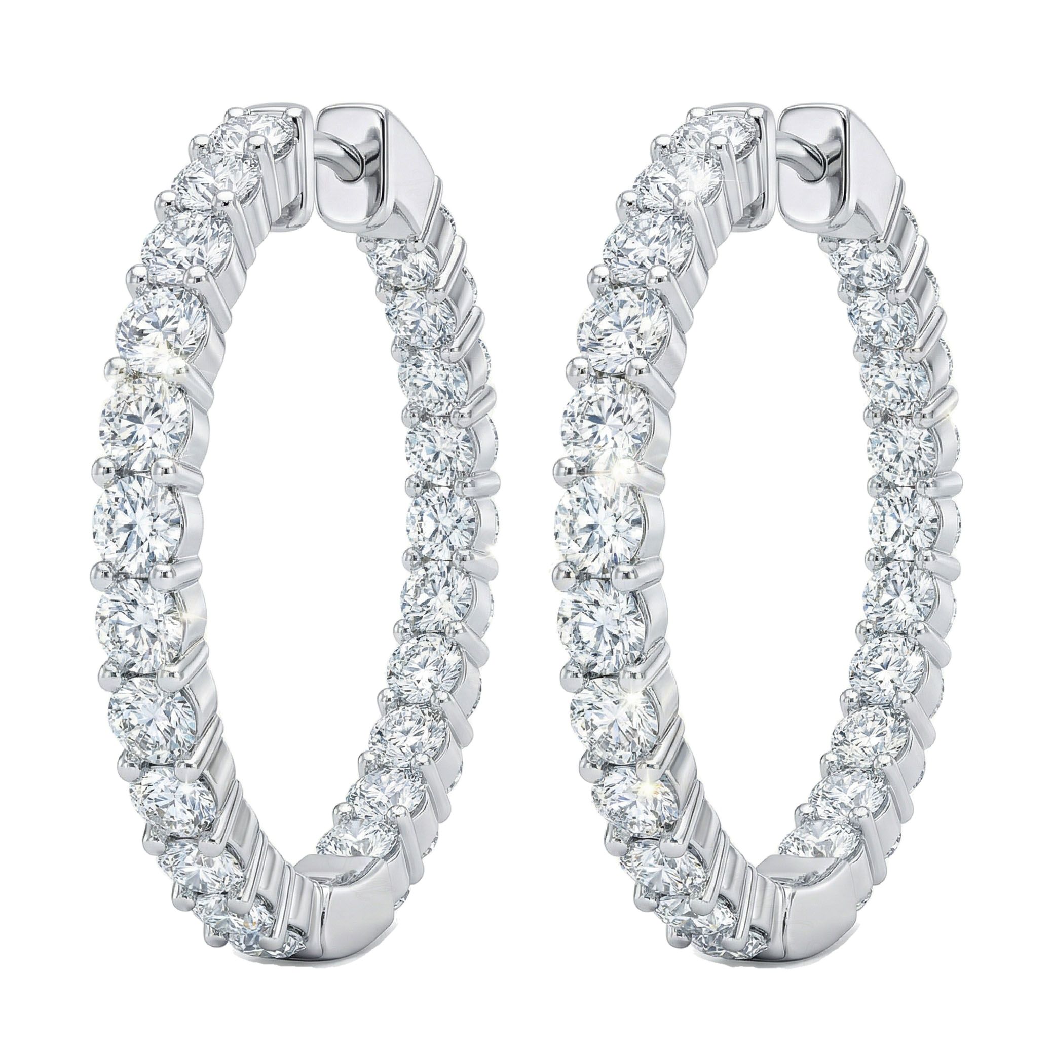 3.40 ct EF VS Lab Grown DIamond Hoops Earrings in 14k White Gold 302777