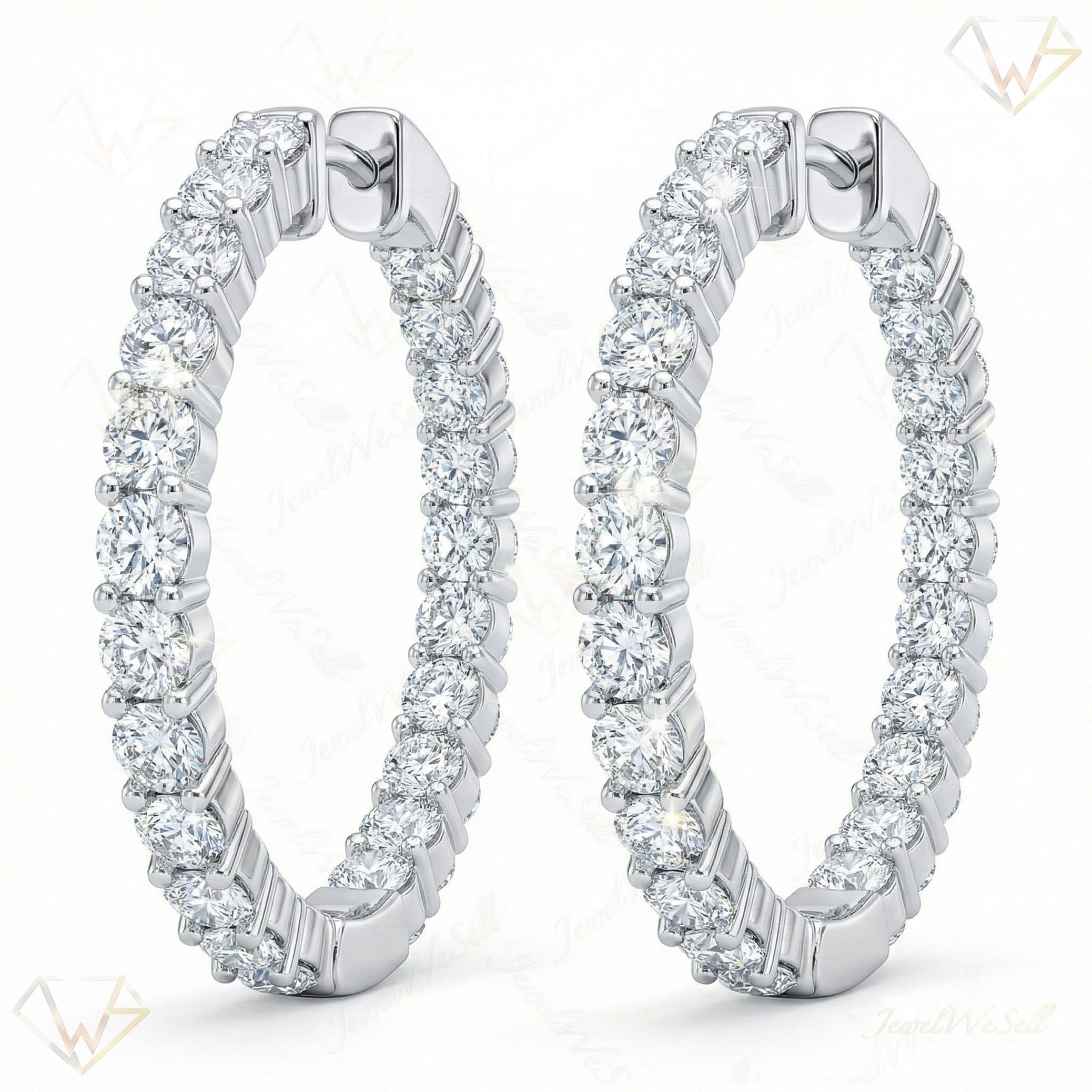 3.40 ct EF VS Lab Grown DIamond Hoops Earrings in 10k White Gold 302777