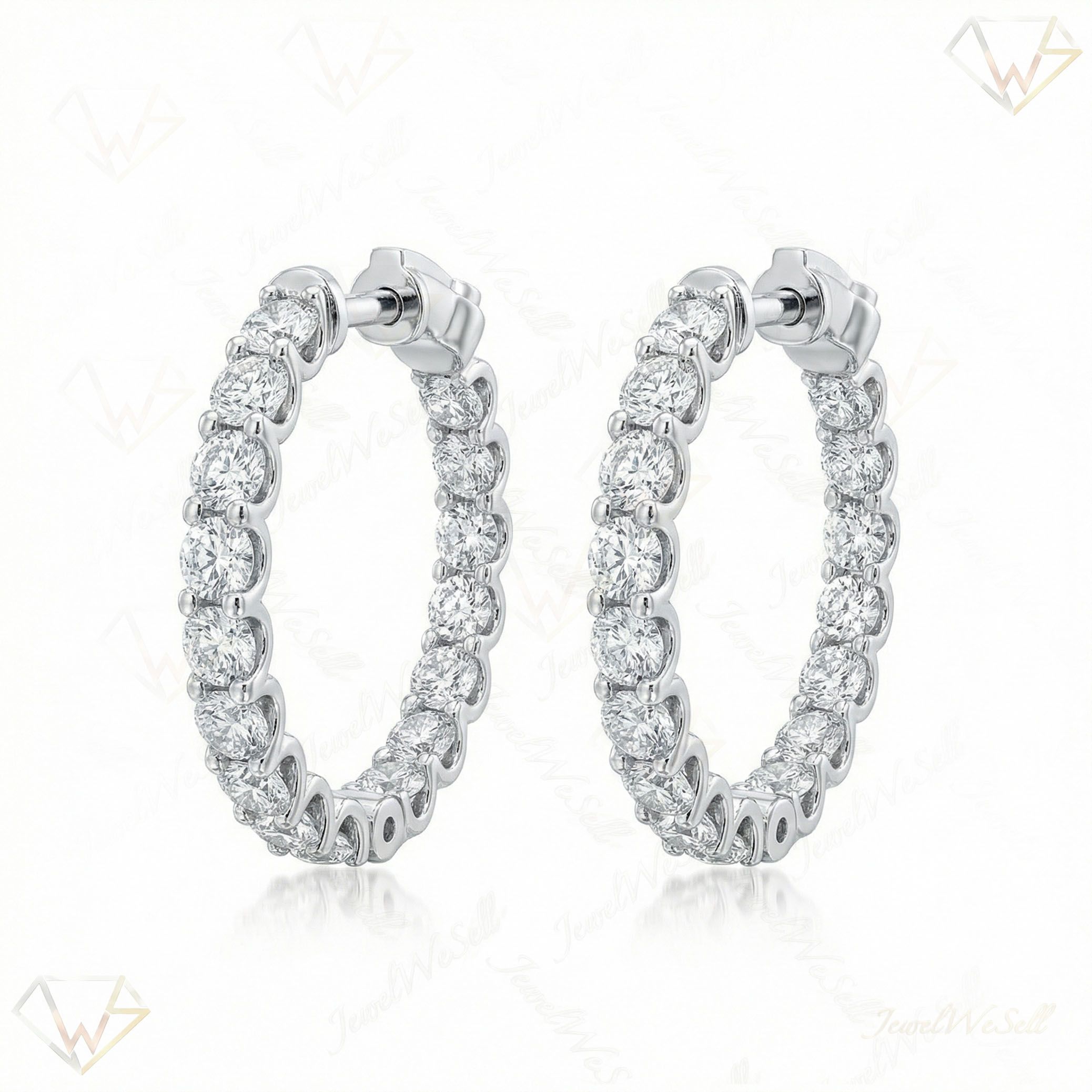 3.25 ct EF VS Lab Grown DIamond Hoops Earrings in 14k White Gold 302792