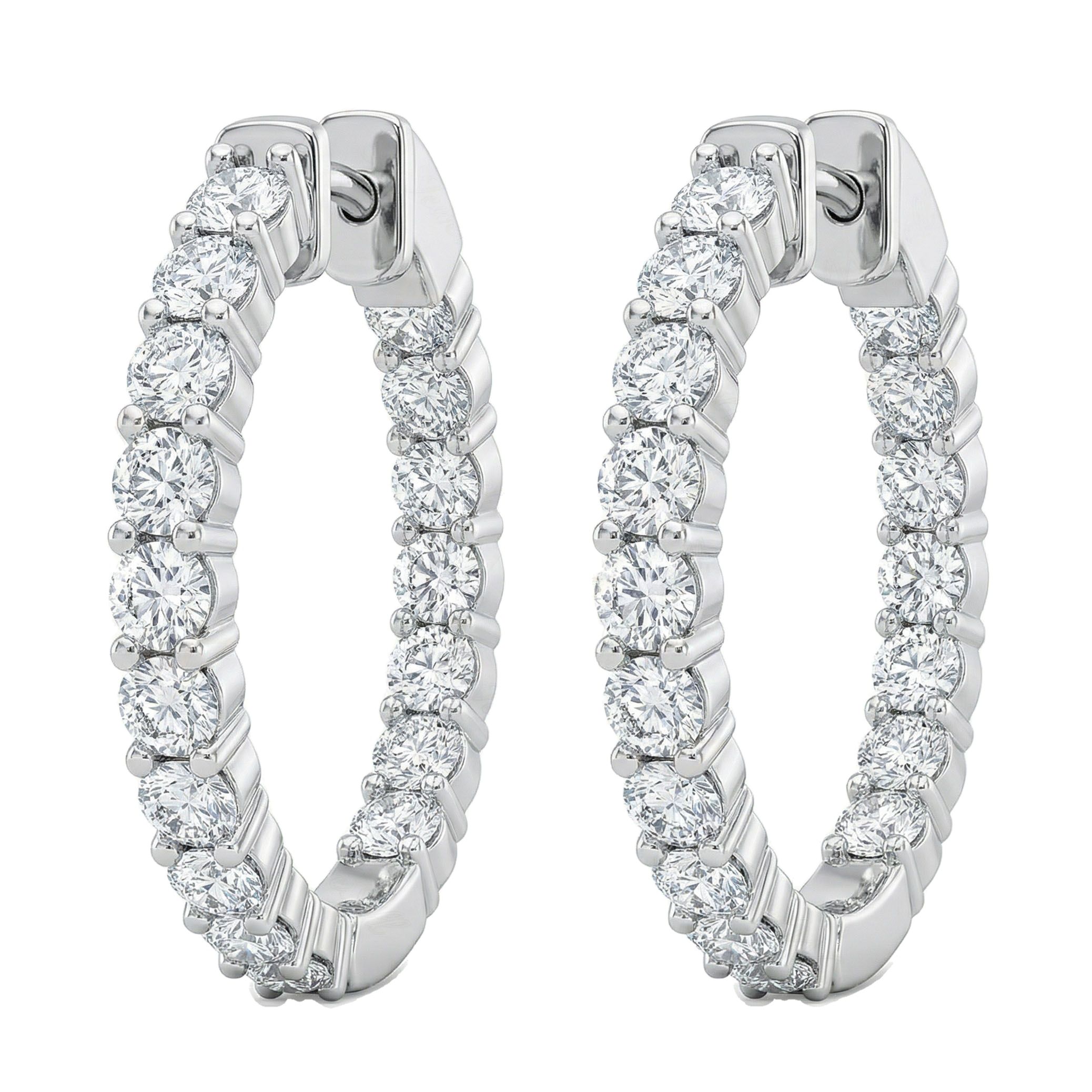 3.35 ct EF VS Lab Grown DIamond Hoops Earrings in 14k White Gold 302794