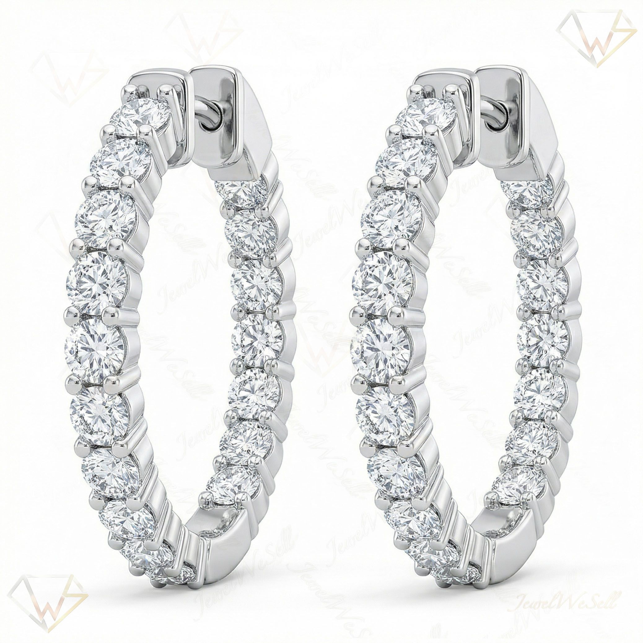 3.35 ct EF VS Lab Grown DIamond Hoops Earrings in 10k White Gold 302794