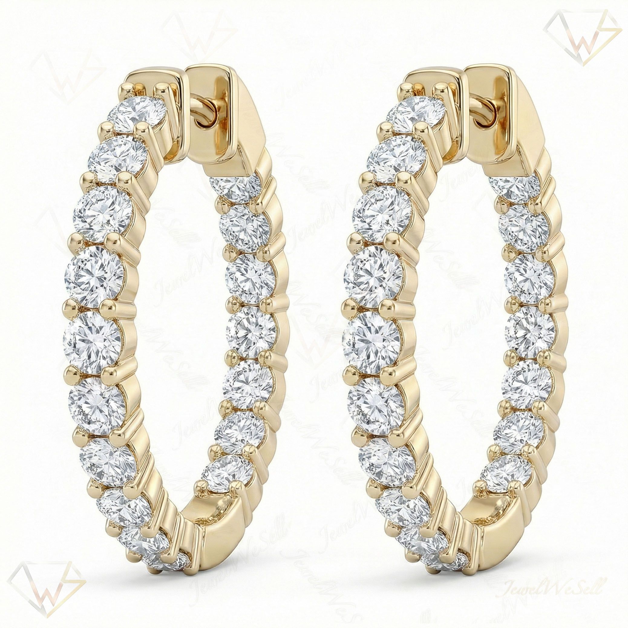 3.35 ct EF VS Lab Grown DIamond Hoops Earrings in 14k Yellow Gold 302794