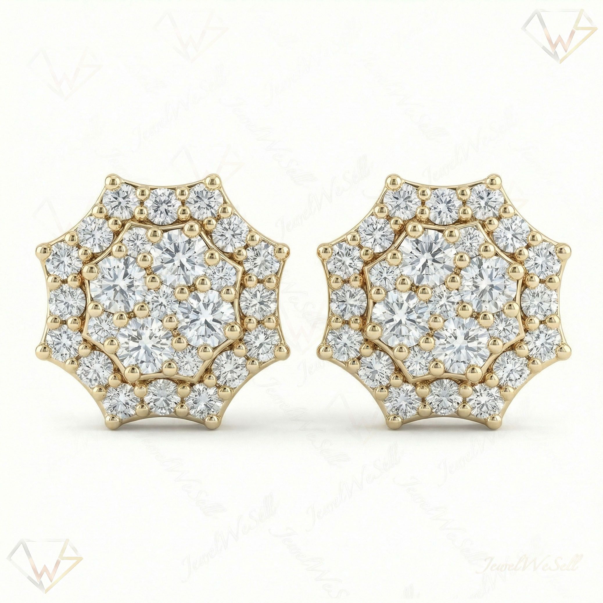1.30 ct EF VS Lab Grown DIamond Cluster Earrings in 10k Yellow Gold 330913