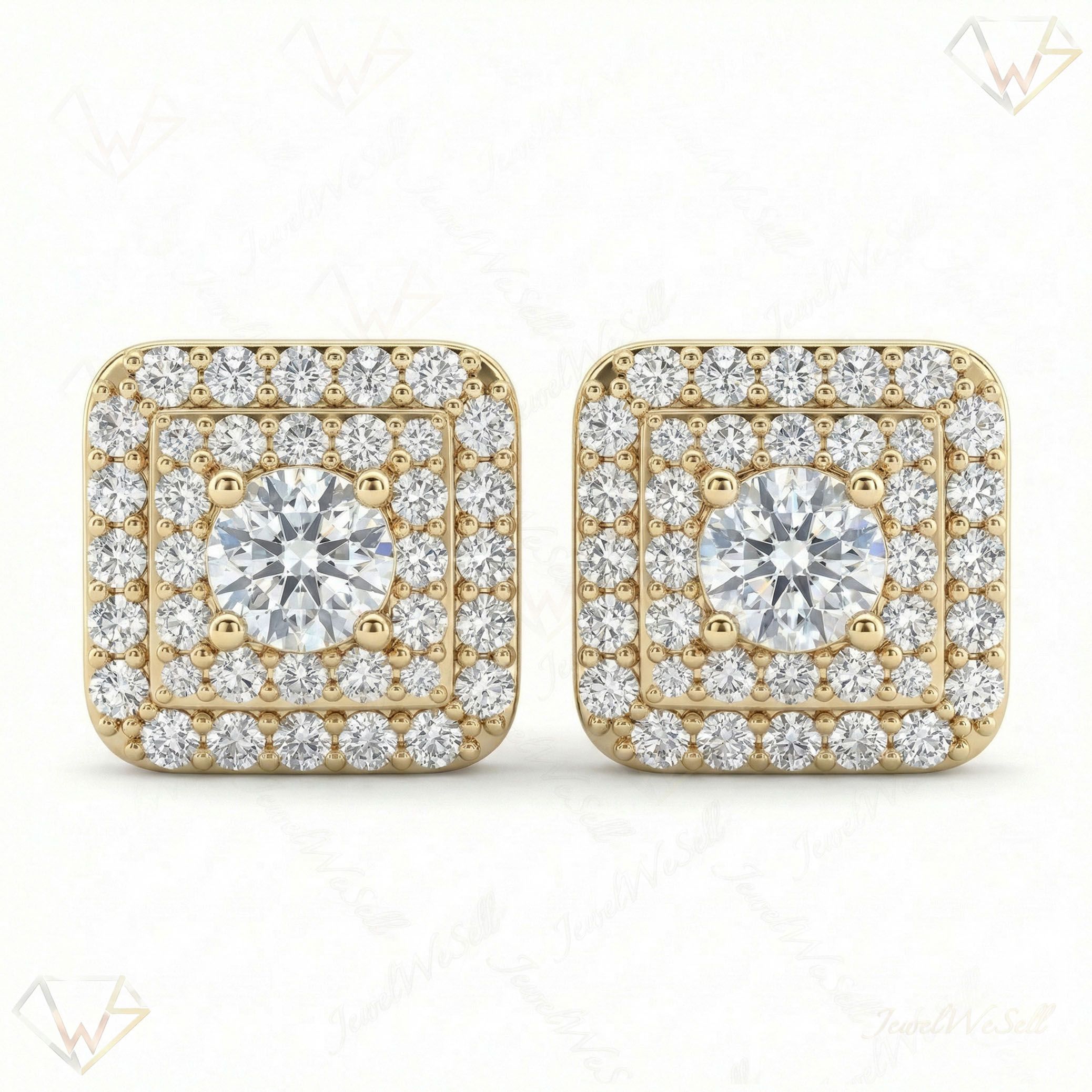 4.30 ct EF VS Lab Grown DIamond Halo Earrings in 14k Yellow Gold 331760