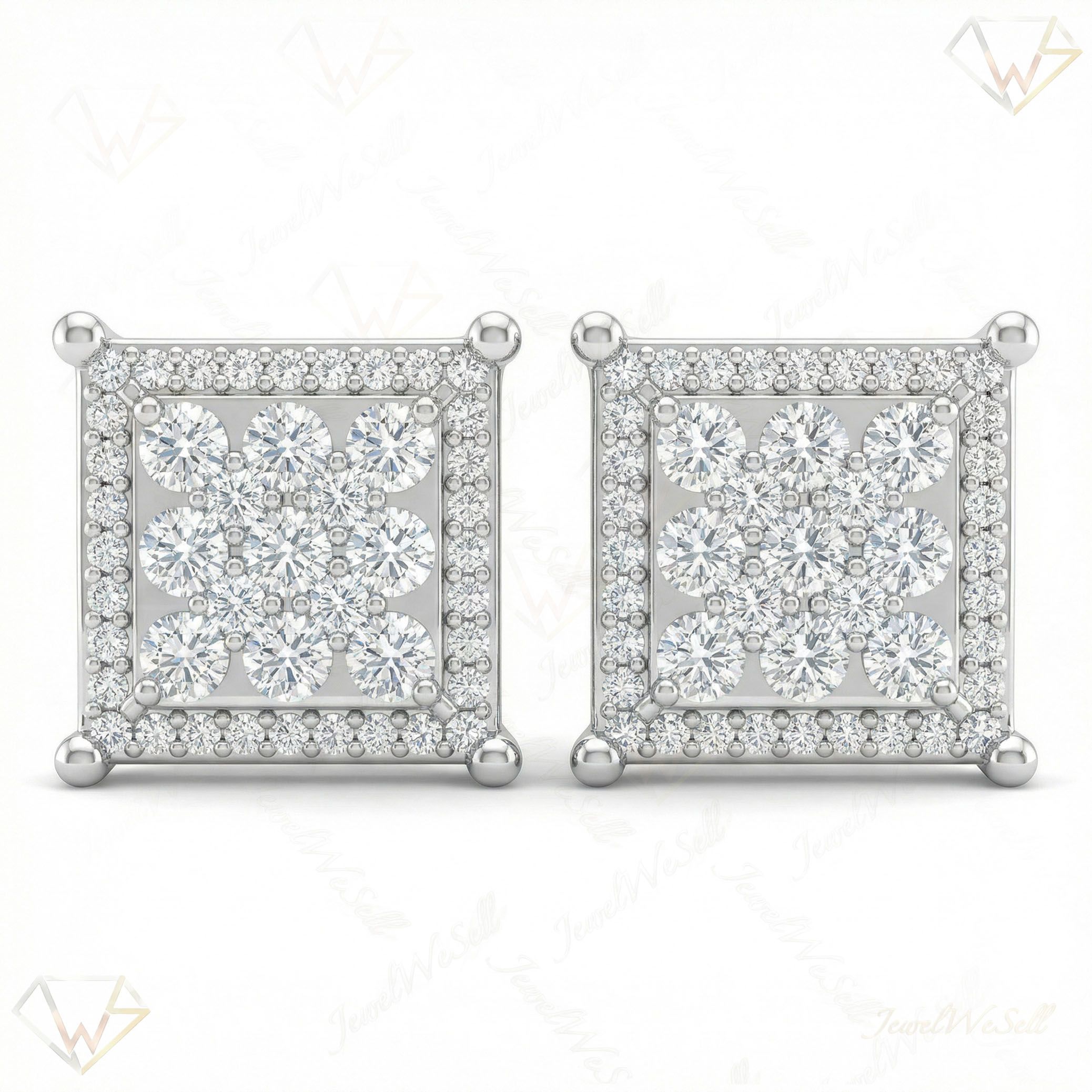 2.30 ct EF VS Lab Grown DIamond Square Earrings in 14k White Gold 331767