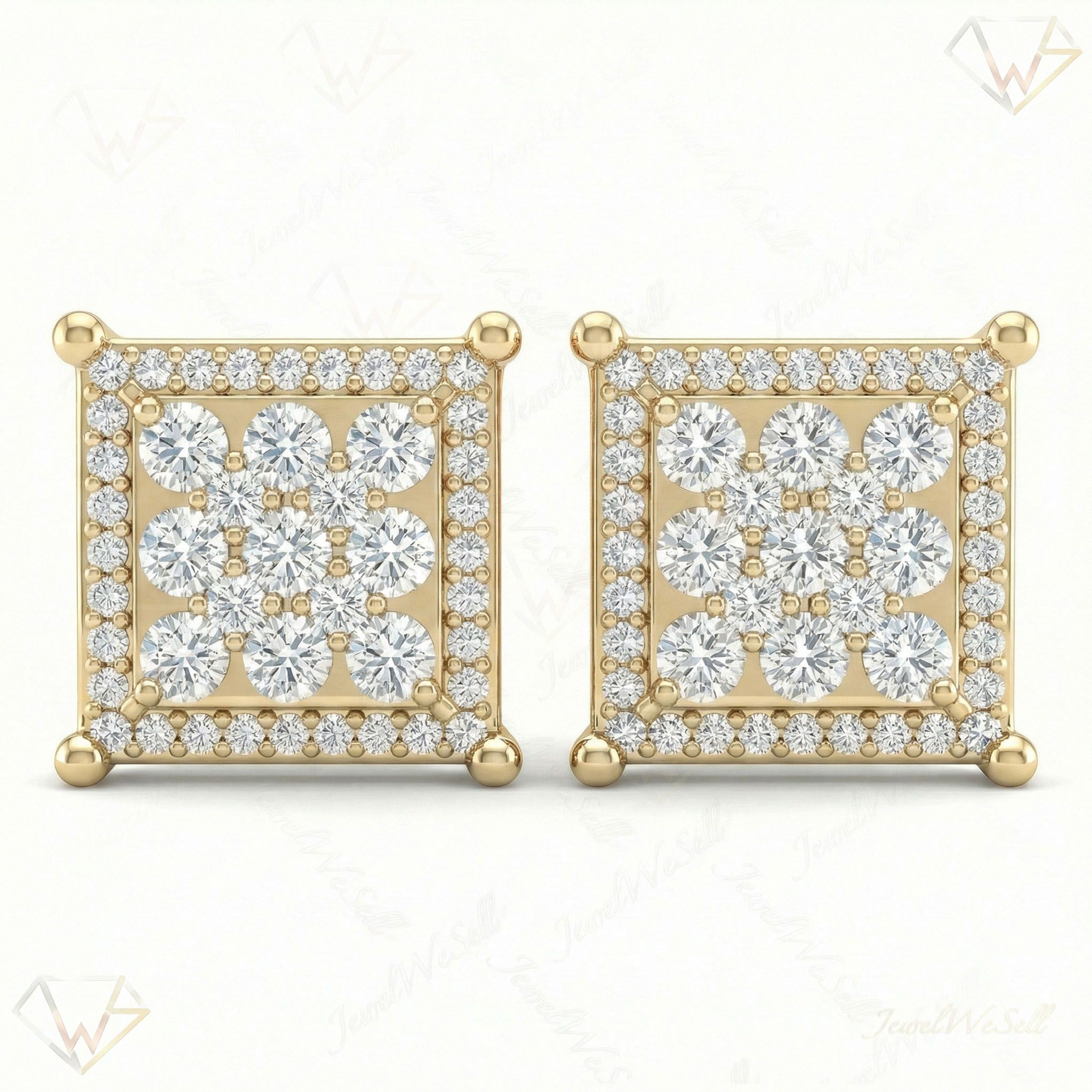 2.30 ct EF VS Lab Grown DIamond Square Earrings in 10k Yellow Gold 331767