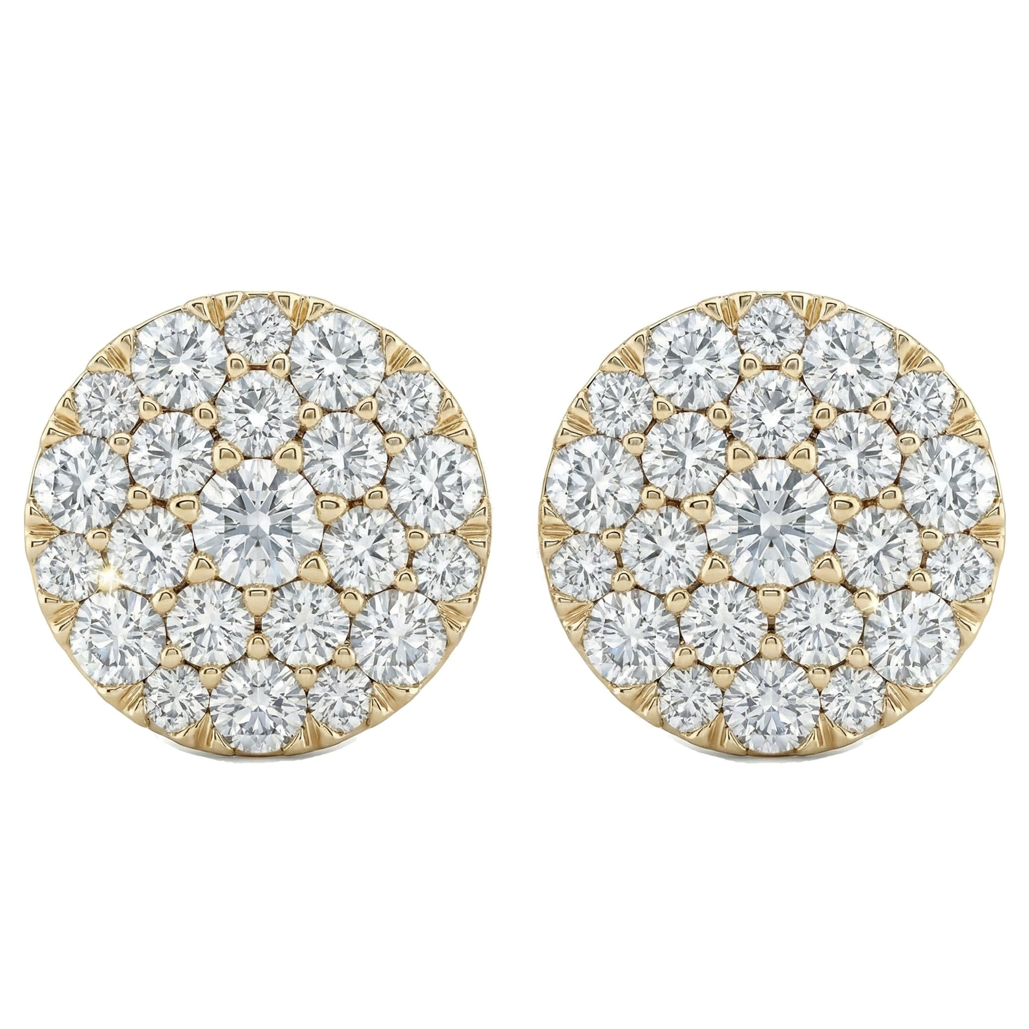 2.15 ct EF VS Lab Grown DIamond Cluster Earrings in 14k Yellow Gold 331805
