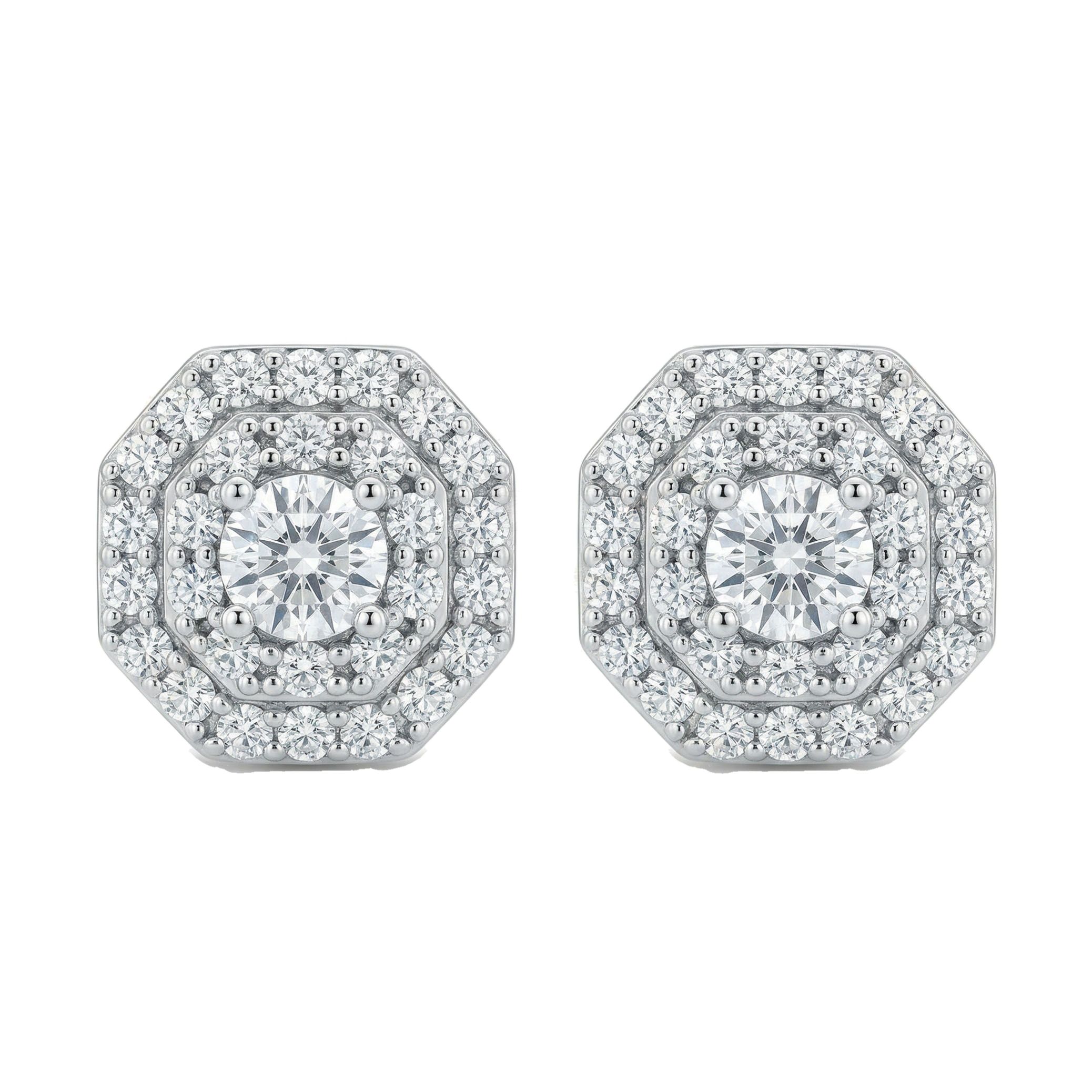 1.05 ct EF VS Lab Grown DIamond Halo Earrings in 10k White Gold 331814