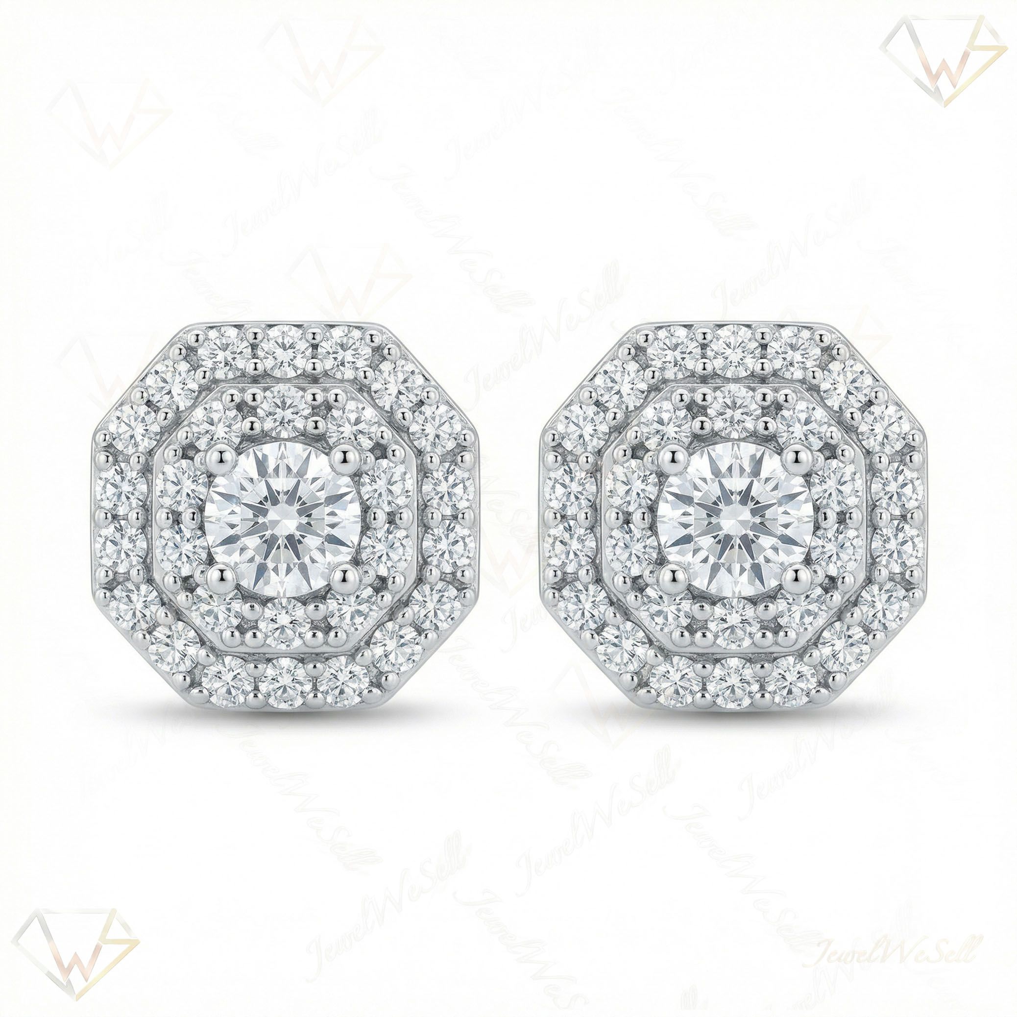 1.05 ct EF VS Lab Grown DIamond Halo Earrings in 14k White Gold 331814