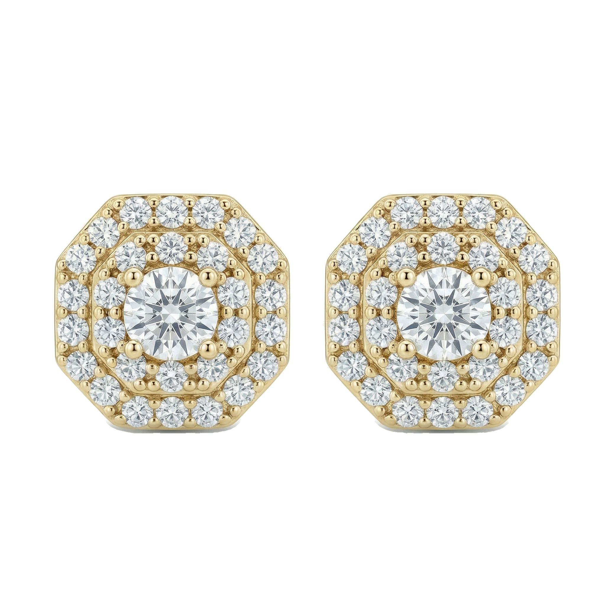 1.05 ct EF VS Lab Grown DIamond Halo Earrings in 10k Yellow Gold 331814