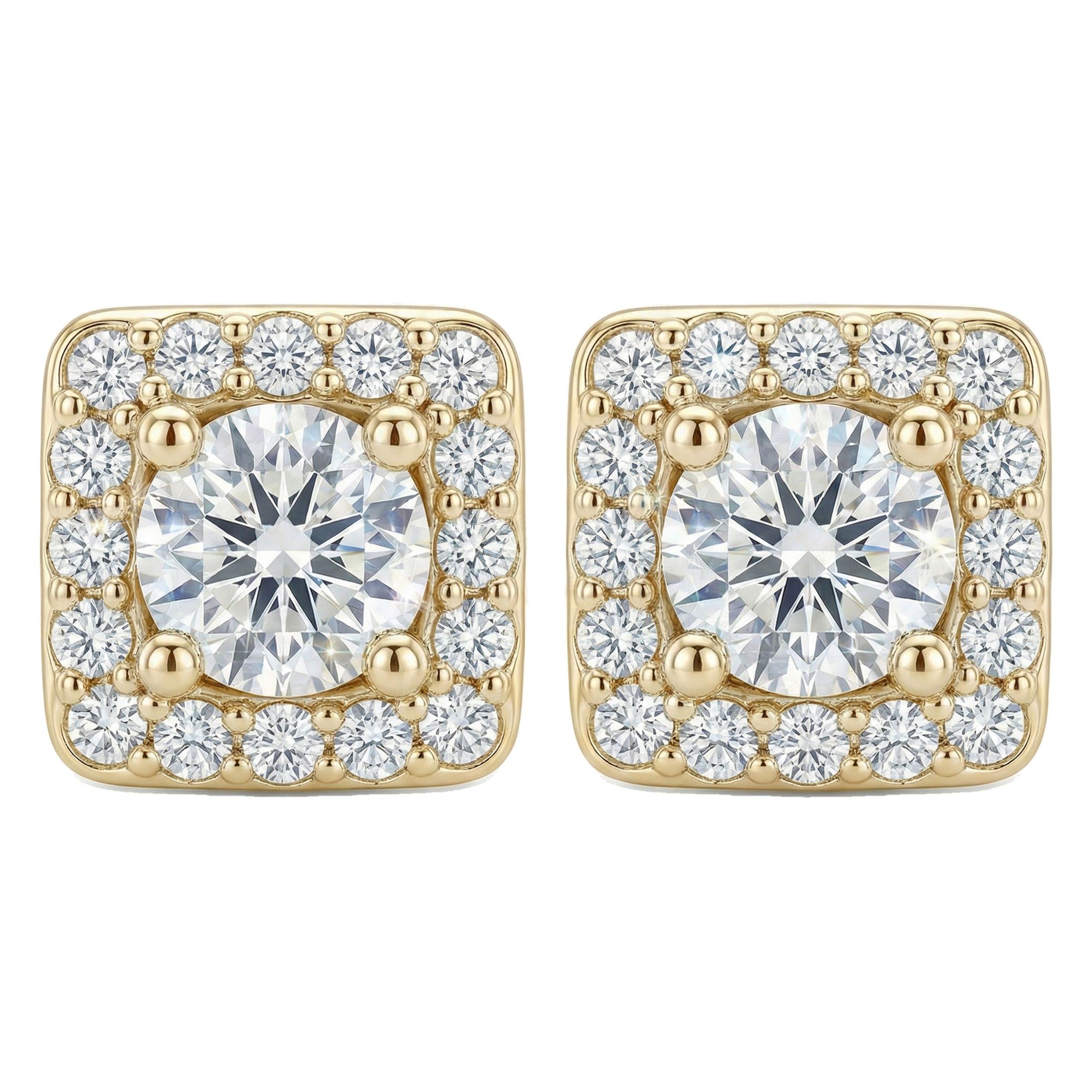 0.65 ct EF VS Lab Grown DIamond Halo Earrings in 14k Yellow Gold 6838