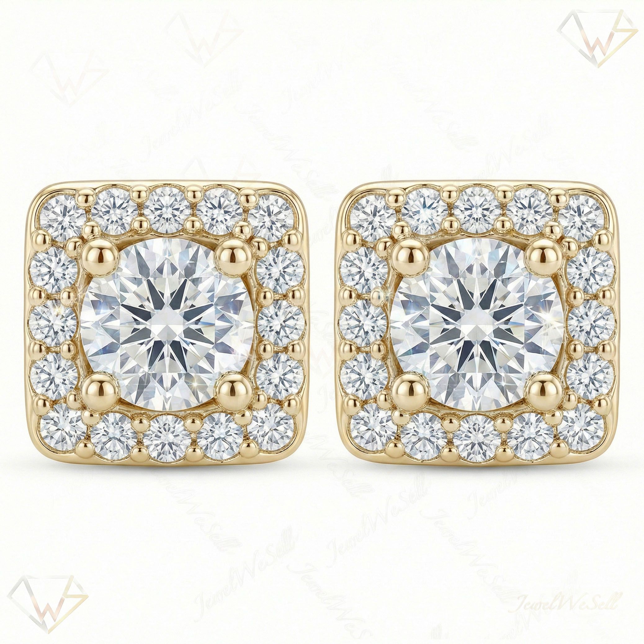 0.65 ct EF VS Lab Grown DIamond Halo Earrings in 10k Yellow Gold 6838