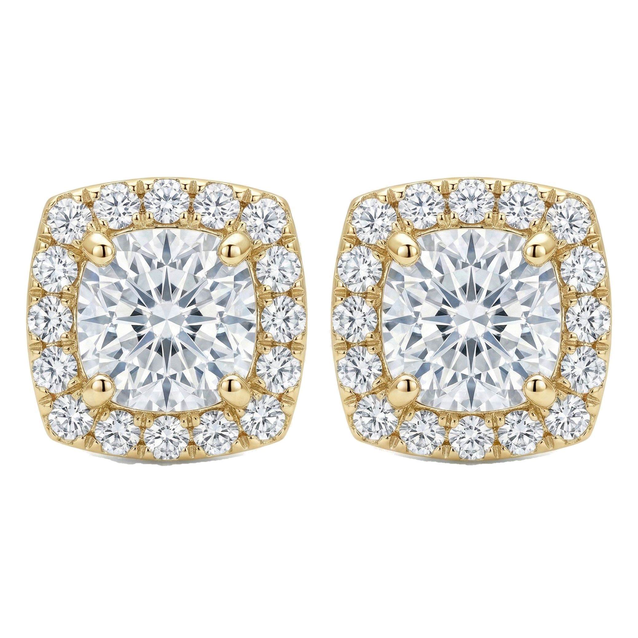 1.30 ct EF VS Lab Grown DIamond Halo Earrings in 10k Yellow Gold 6842