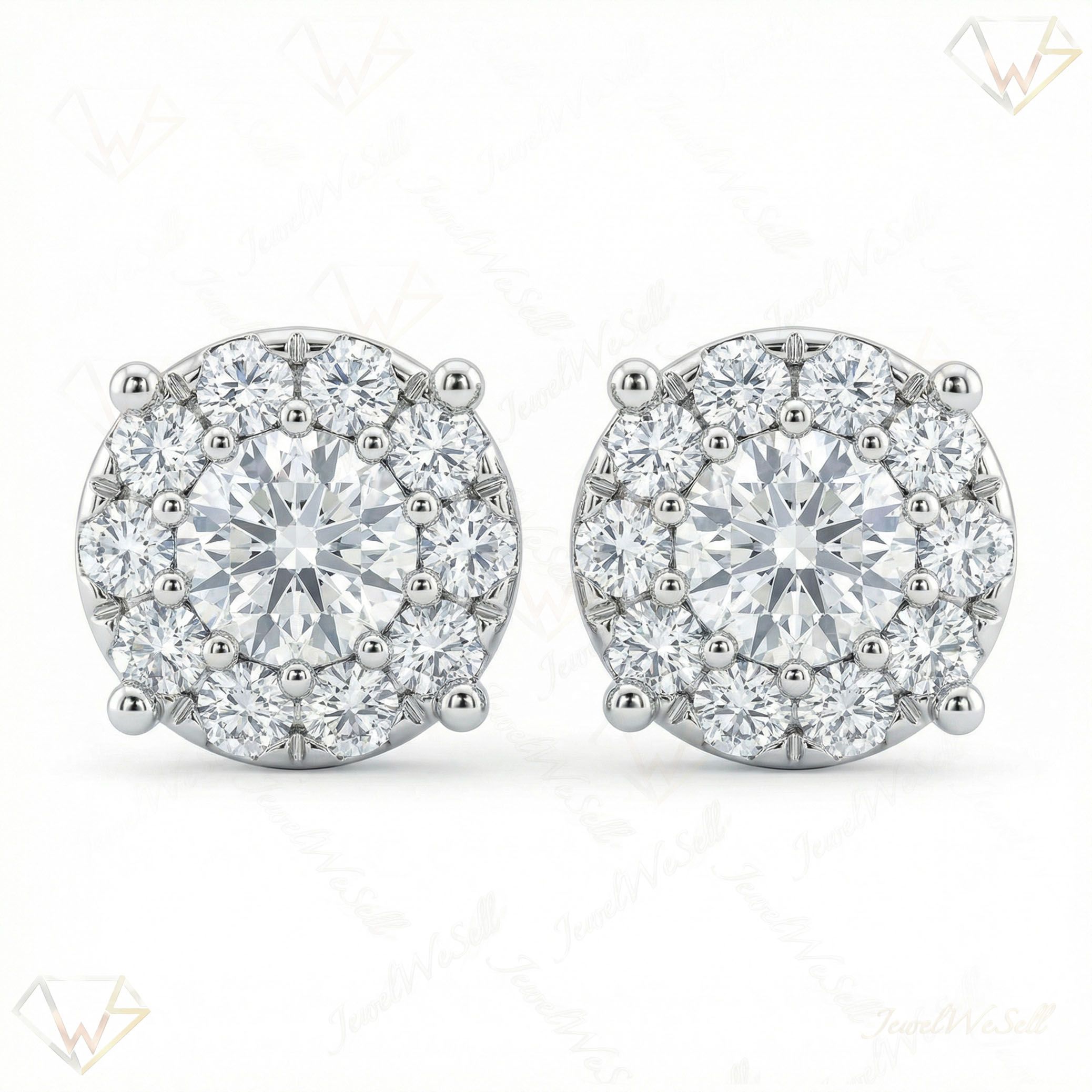 1.85 ct EF VS Lab Grown DIamond Halo Earrings in 14k White Gold 6877