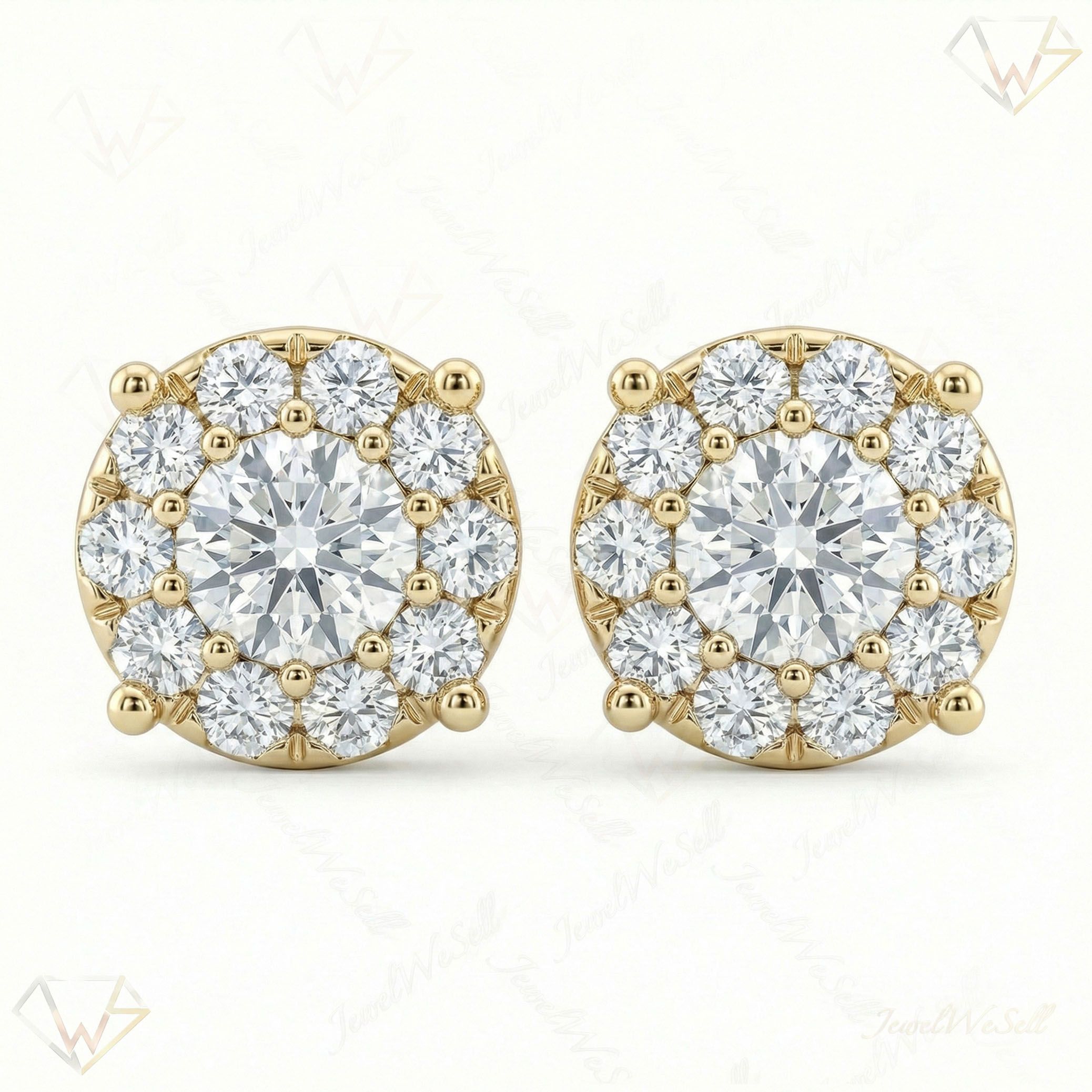 1.85 ct EF VS Lab Grown DIamond Halo Earrings in 14k Yellow Gold 6877