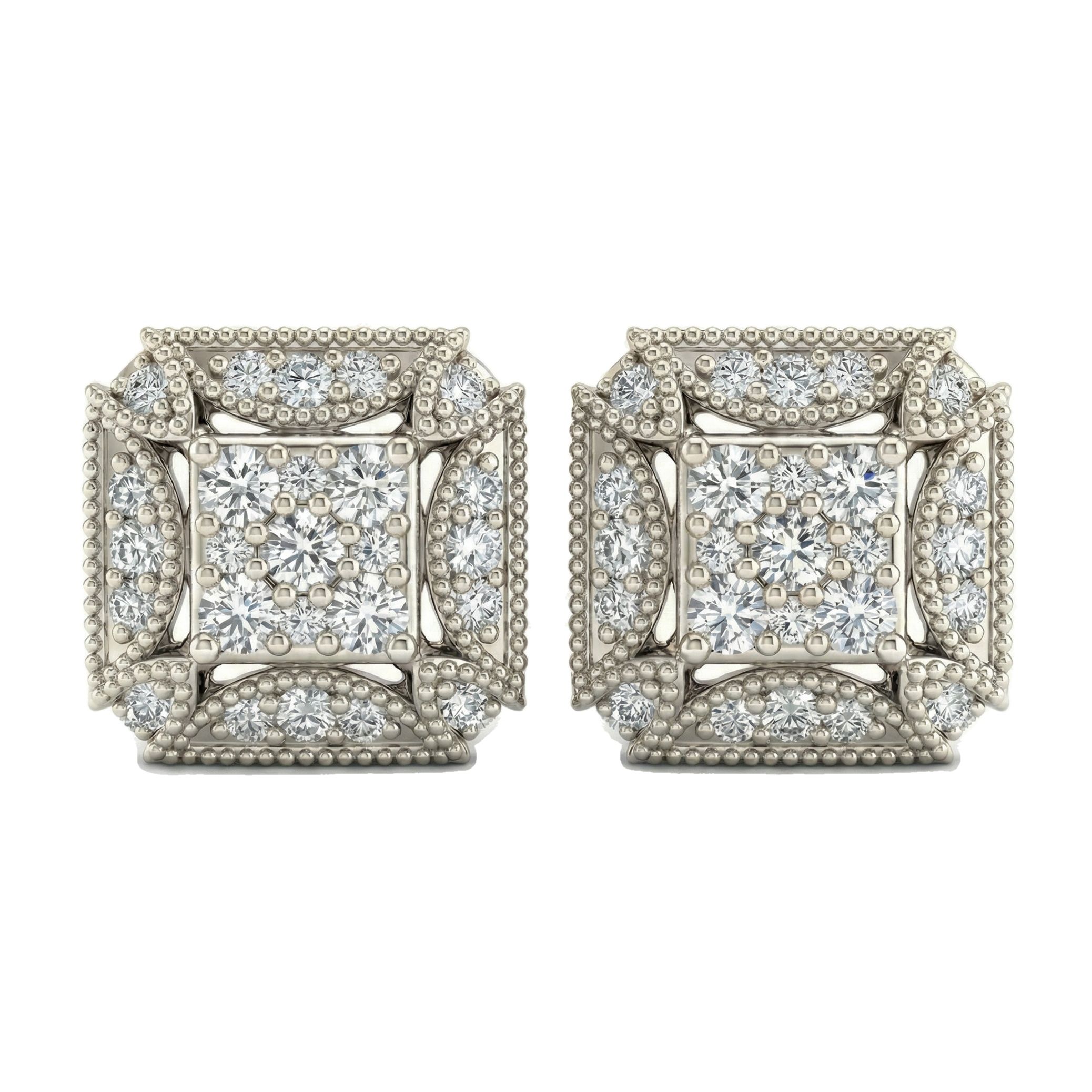 0.60 ct EF VS Lab Grown DIamond Square Earrings in 10k White Gold 6887