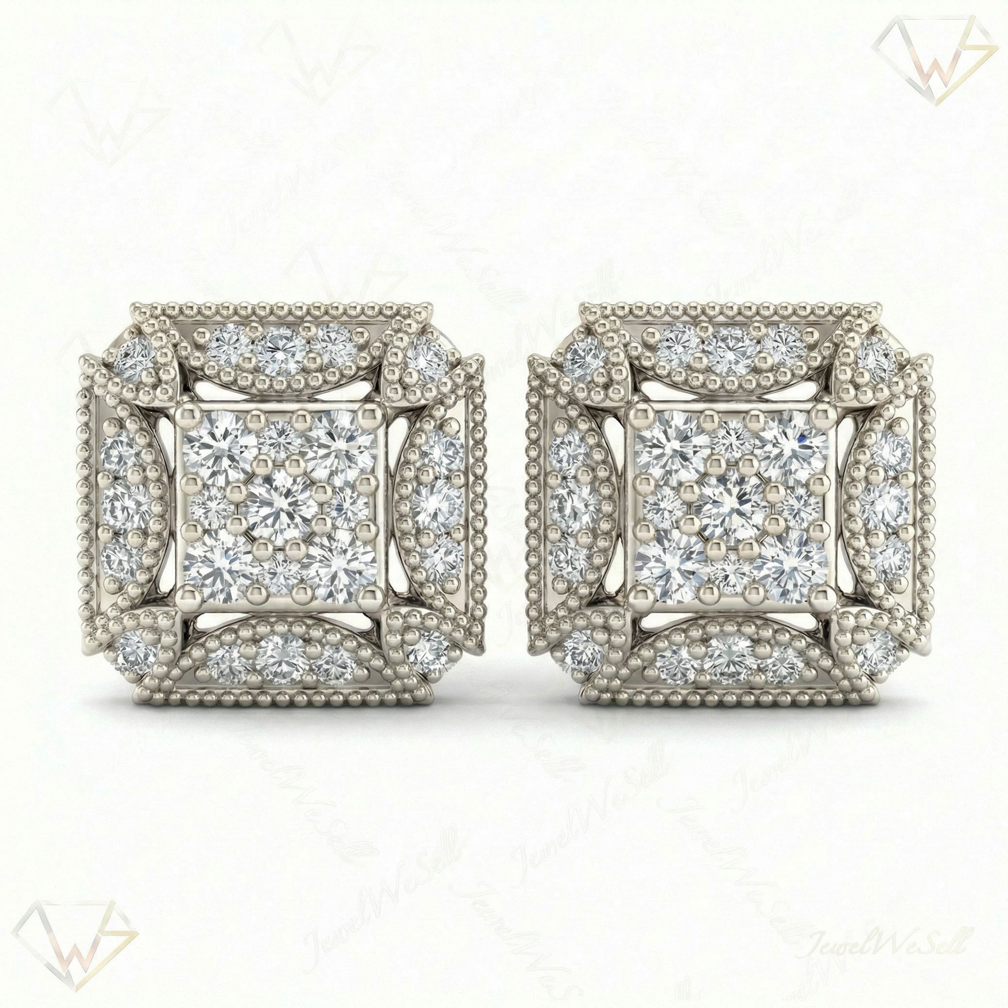 0.60 ct EF VS Moissanite Square Earrings in 925 Sterling Silver 6887