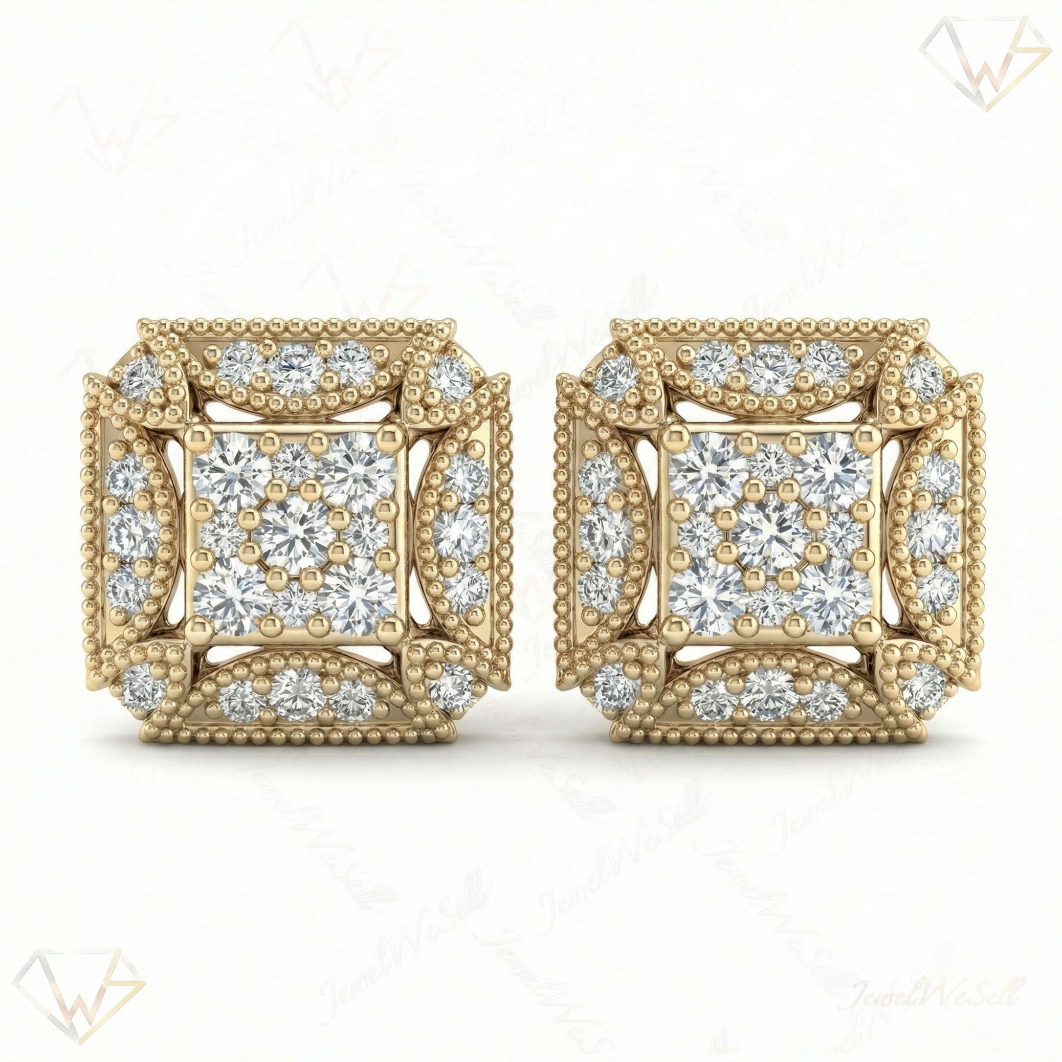 0.60 ct EF VS Lab Grown DIamond Square Earrings in 10k Yellow Gold 6887