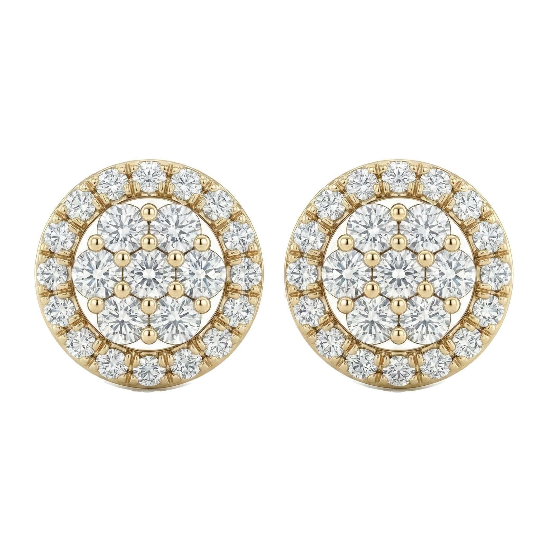 2.00 ct EF VS Lab Grown DIamond Cluster Earrings in 10k Yellow Gold 6904