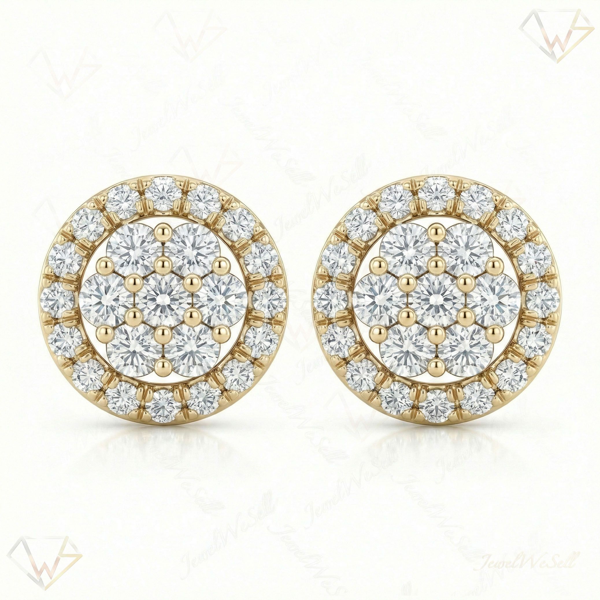 2.00 ct EF VS Lab Grown DIamond Cluster Earrings in 14k Yellow Gold 6904