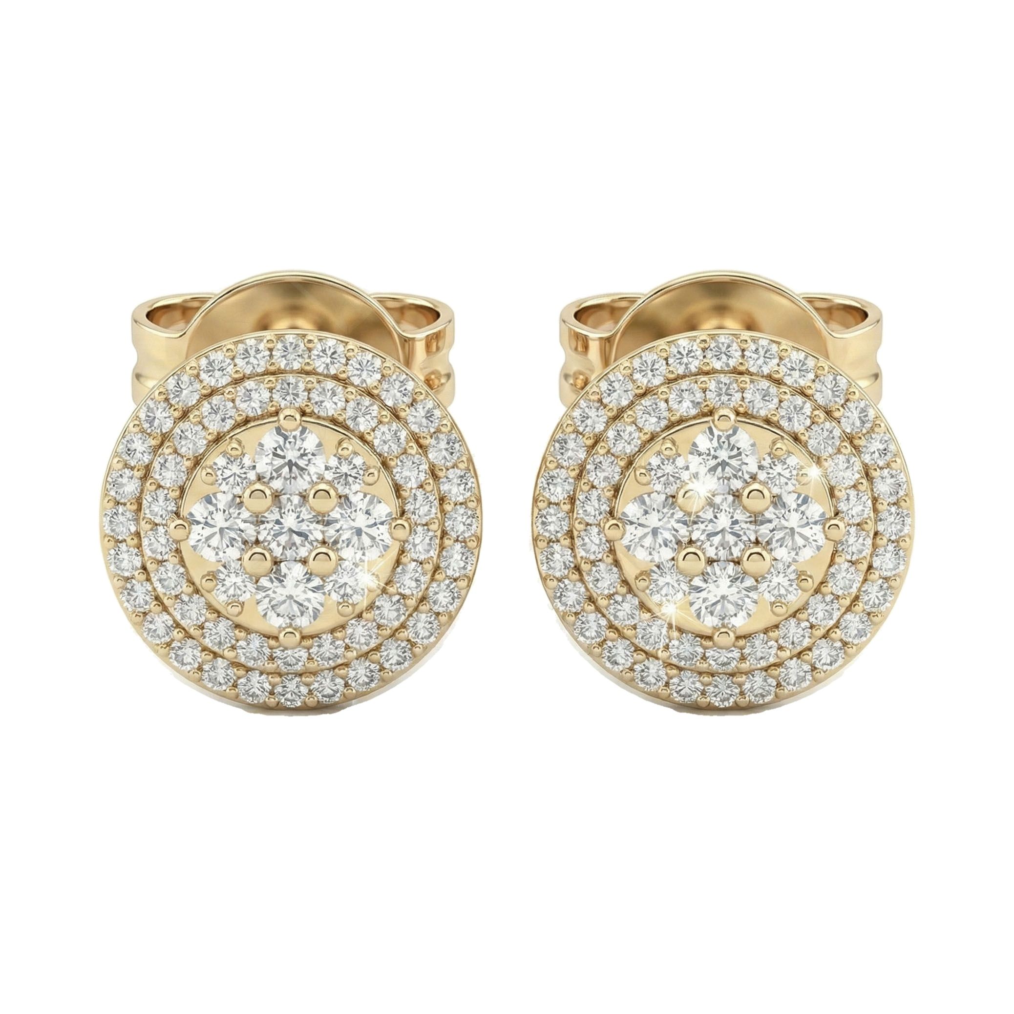 1.10 ct EF VS Lab Grown DIamond Cluster Earrings in 10k Yellow Gold 6932