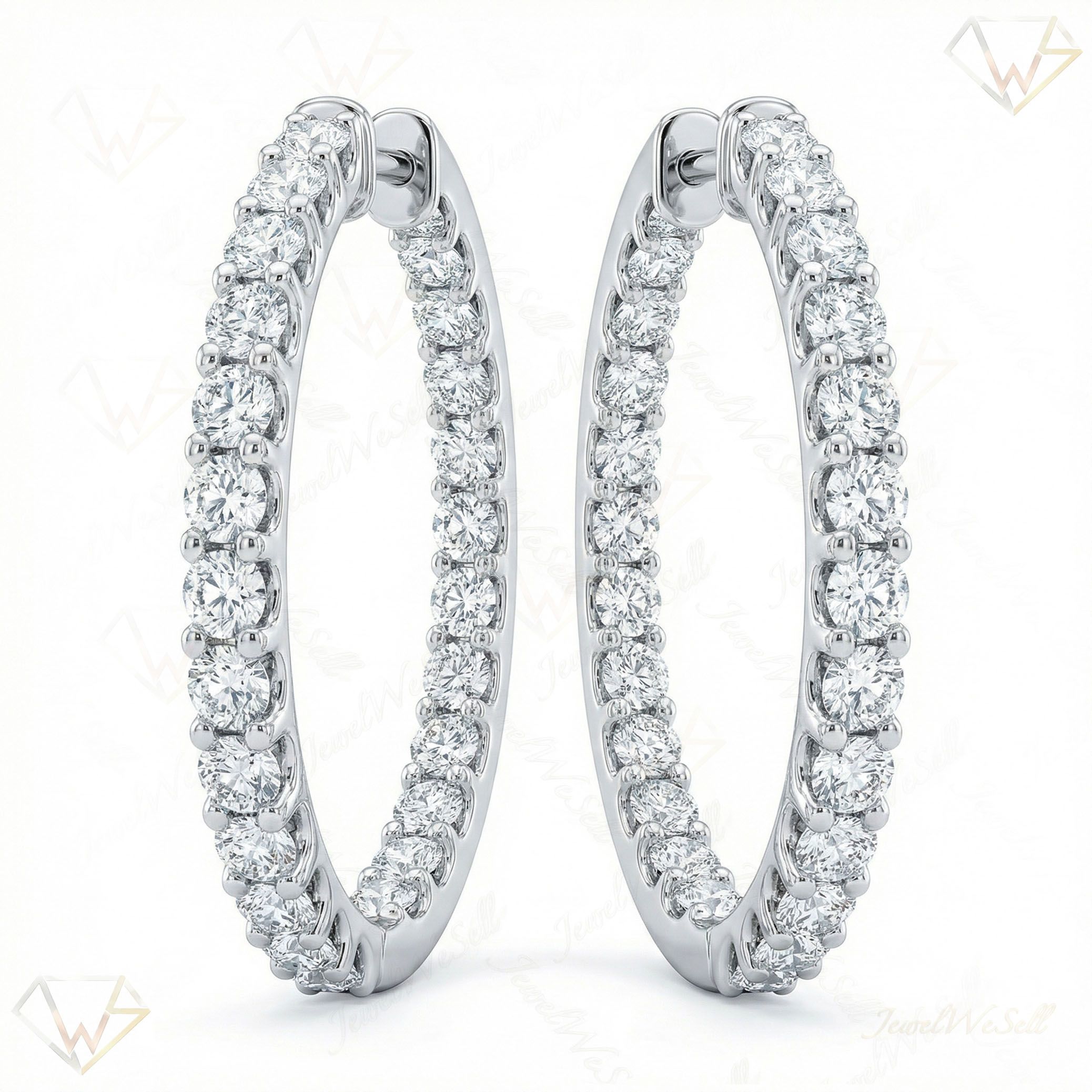 4.70 ct EF VS Lab Grown DIamond Hoops Earrings in 10k White Gold 9258
