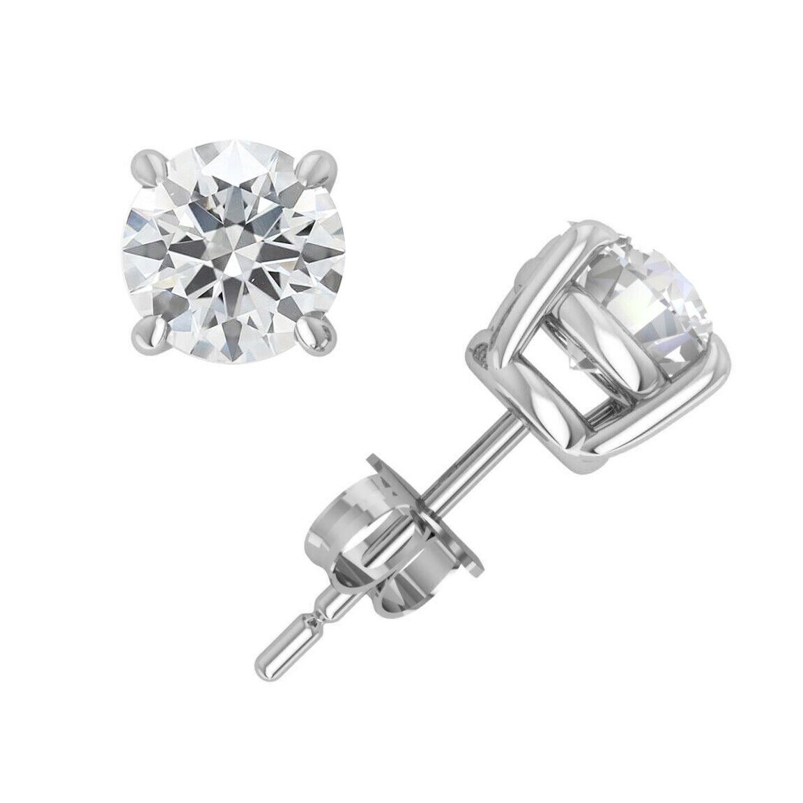 5.00 ct EF VS Lab Grown Diamond Solitaire 4 Prong Basket Stud Earrings in 14k White Gold Friction Back _ 3479