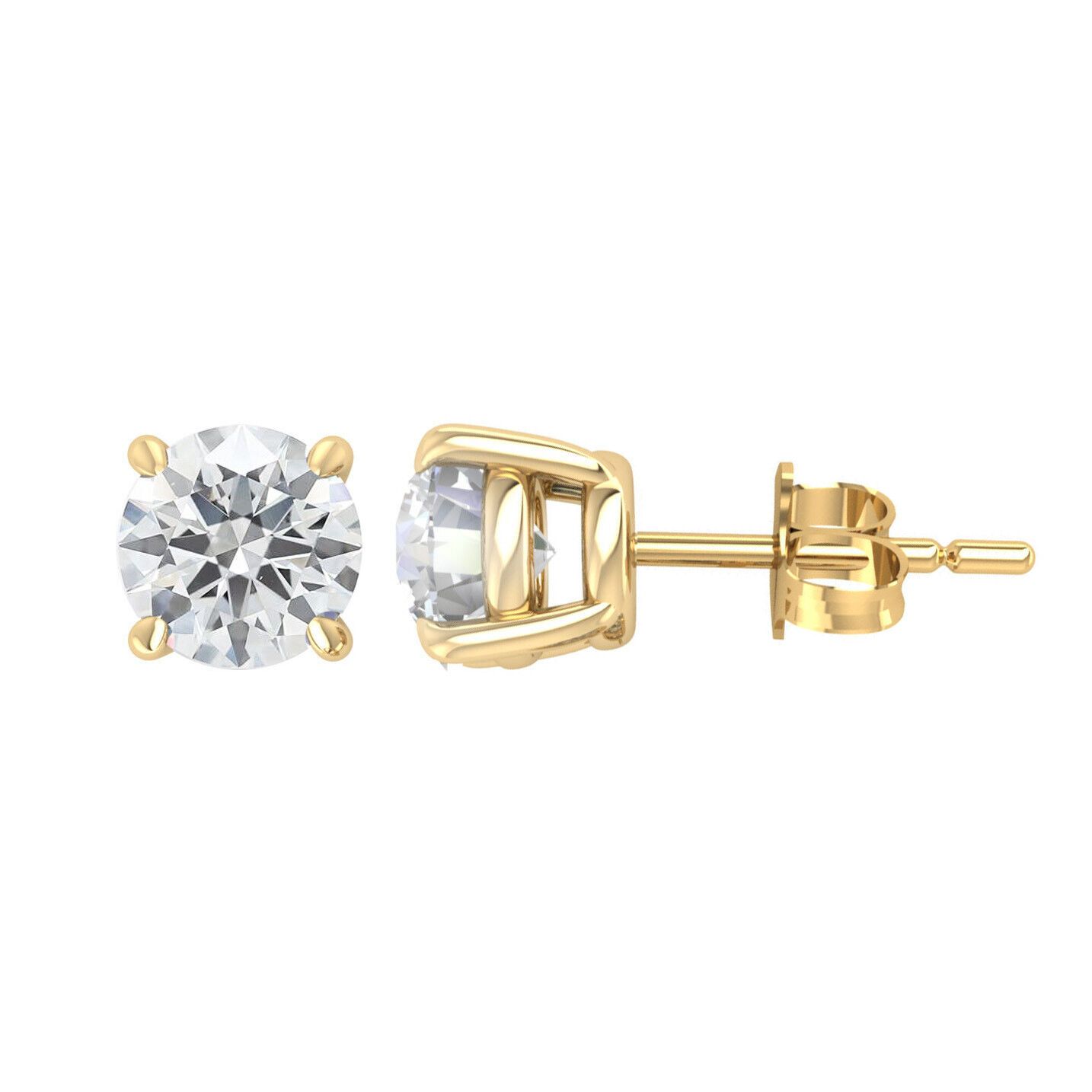5.00 ct EF VS Lab Grown Diamond Solitaire 4 Prong Basket Stud Earrings in 14k Yellow Gold Friction Back _ 3479