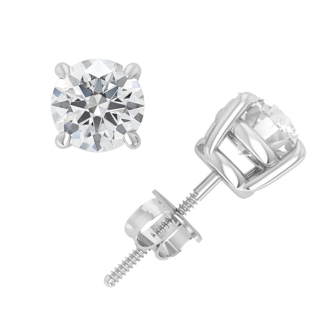5.00 ct EF VS Lab Grown Diamond Solitaire 4 Prong Basket Stud Earrings in 14k White Gold Screw Back _ 3482