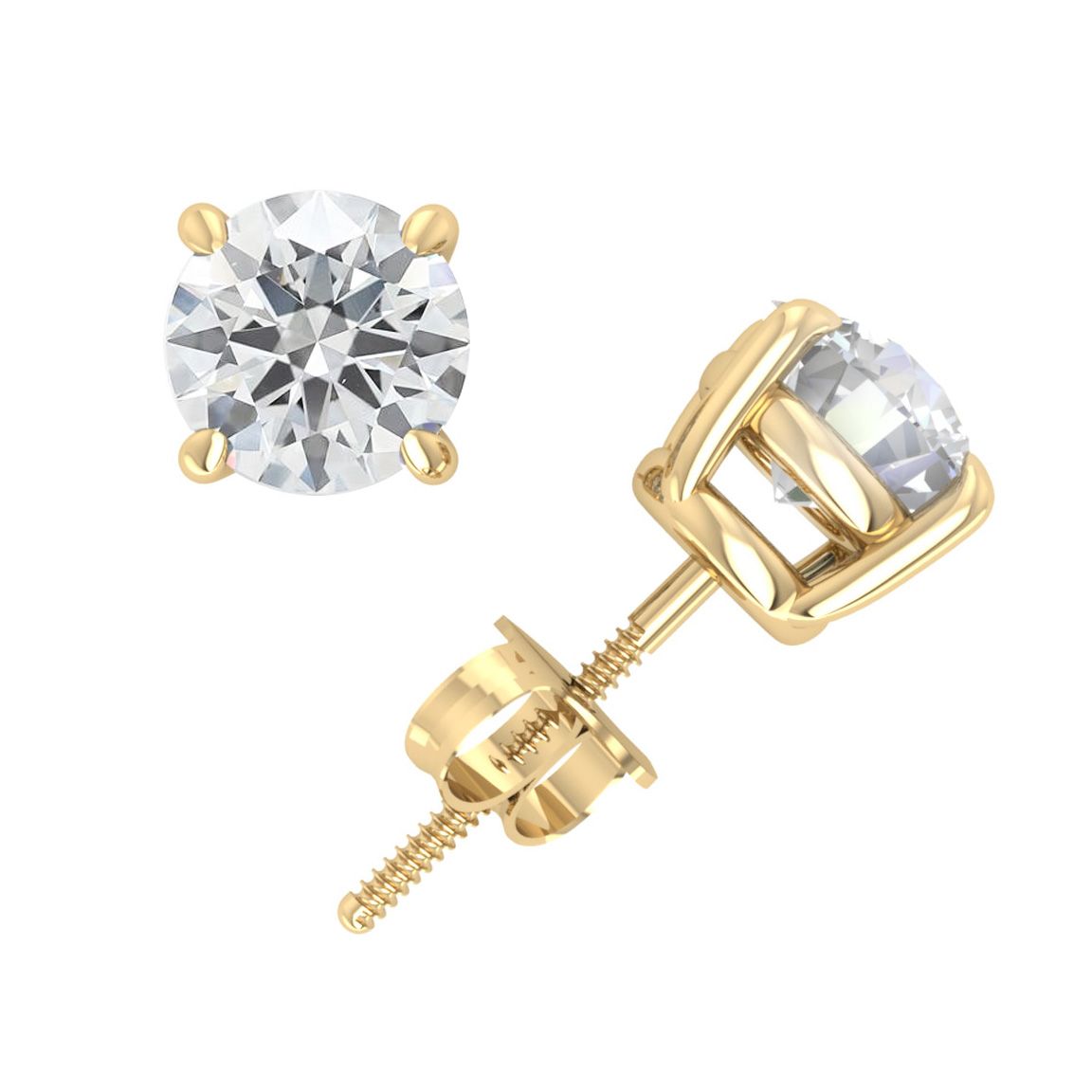 0.10 ct EF VS Lab Grown Diamond Solitaire 4 Prong Basket Stud Earrings in 14k Yellow Gold Screw Back _ 3482