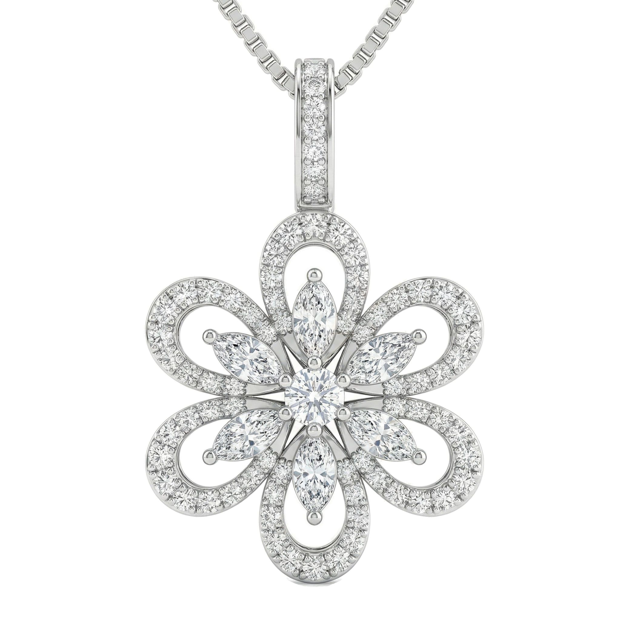 1.50 ct EF VS Lab Grown Diamond Flower Pendant in 10k White Gold 10245