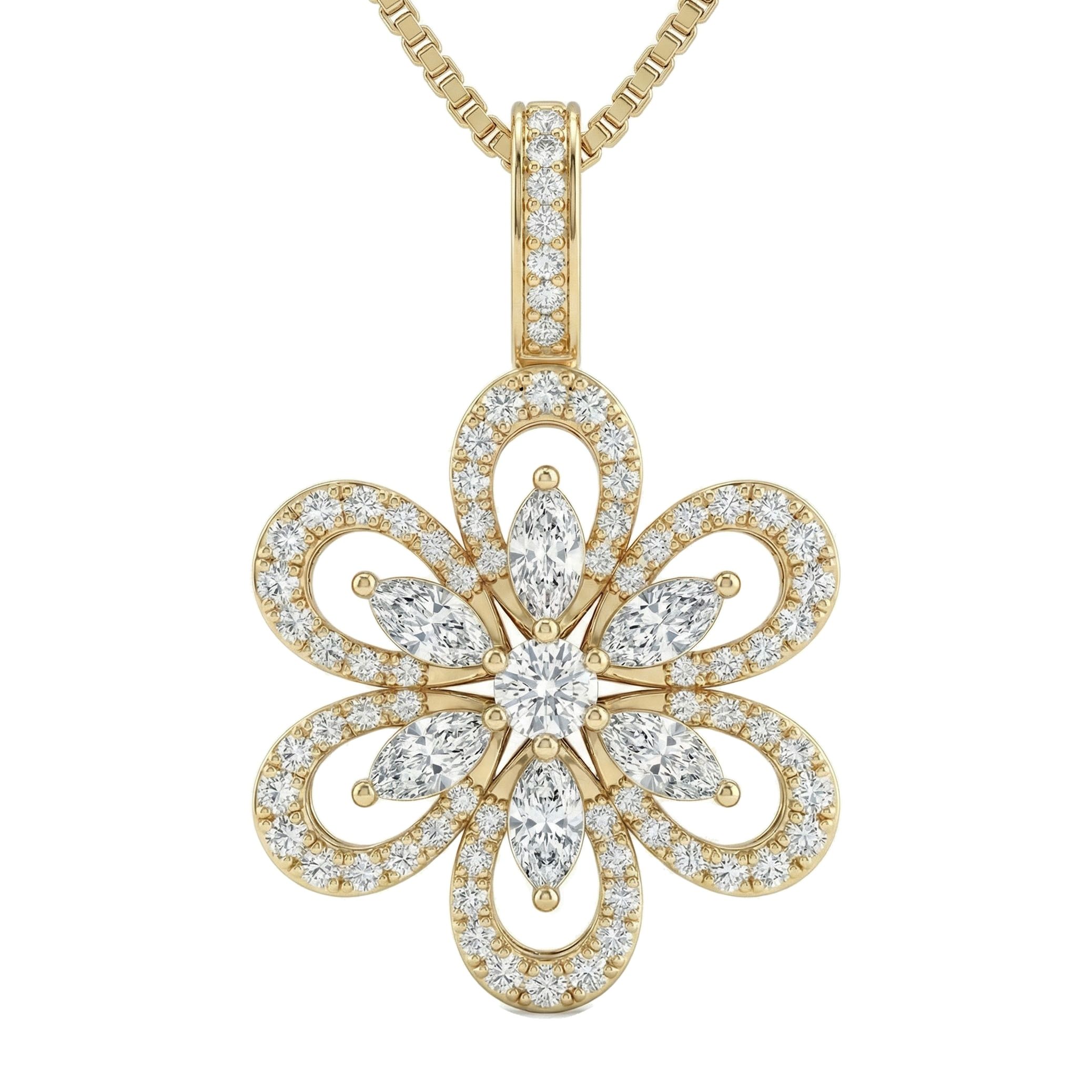 1.50 ct EF VS Lab Grown Diamond Flower Pendant in 10k Yellow Gold 10245
