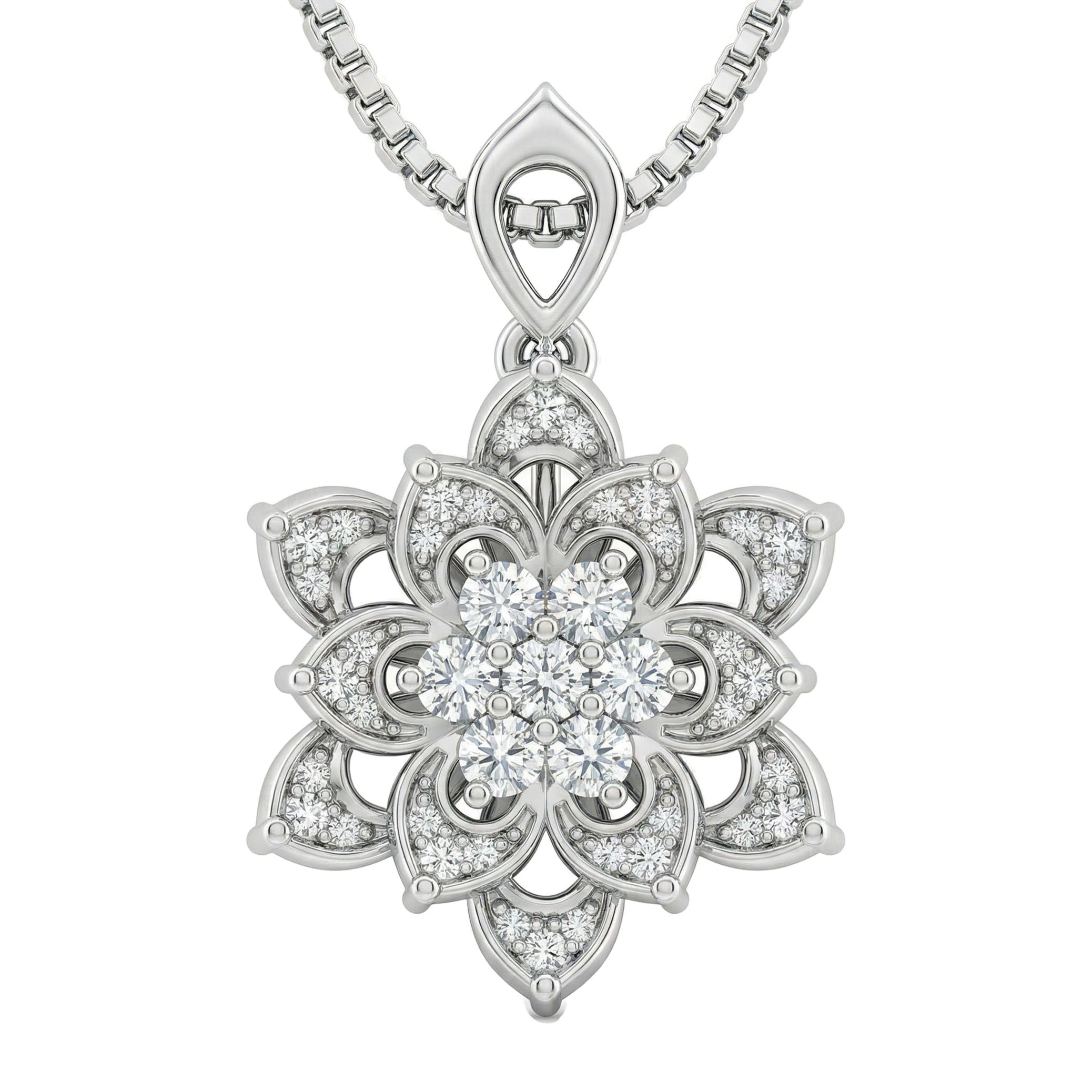 0.66 ct EF VS Lab Grown Diamond Flower Pendant in 14k White Gold 10483