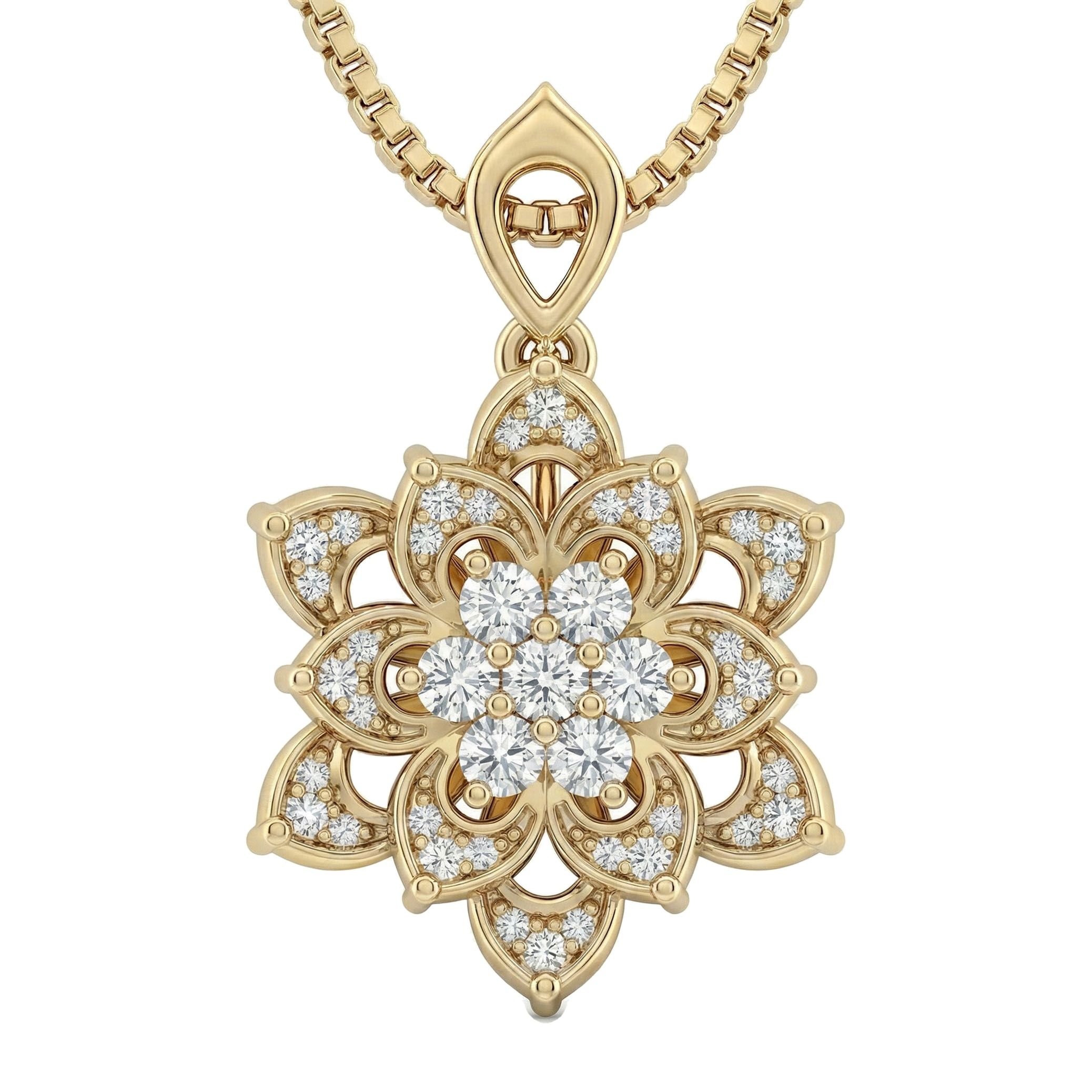 0.66 ct EF VS Lab Grown Diamond Flower Pendant in 10k Yellow Gold 10483