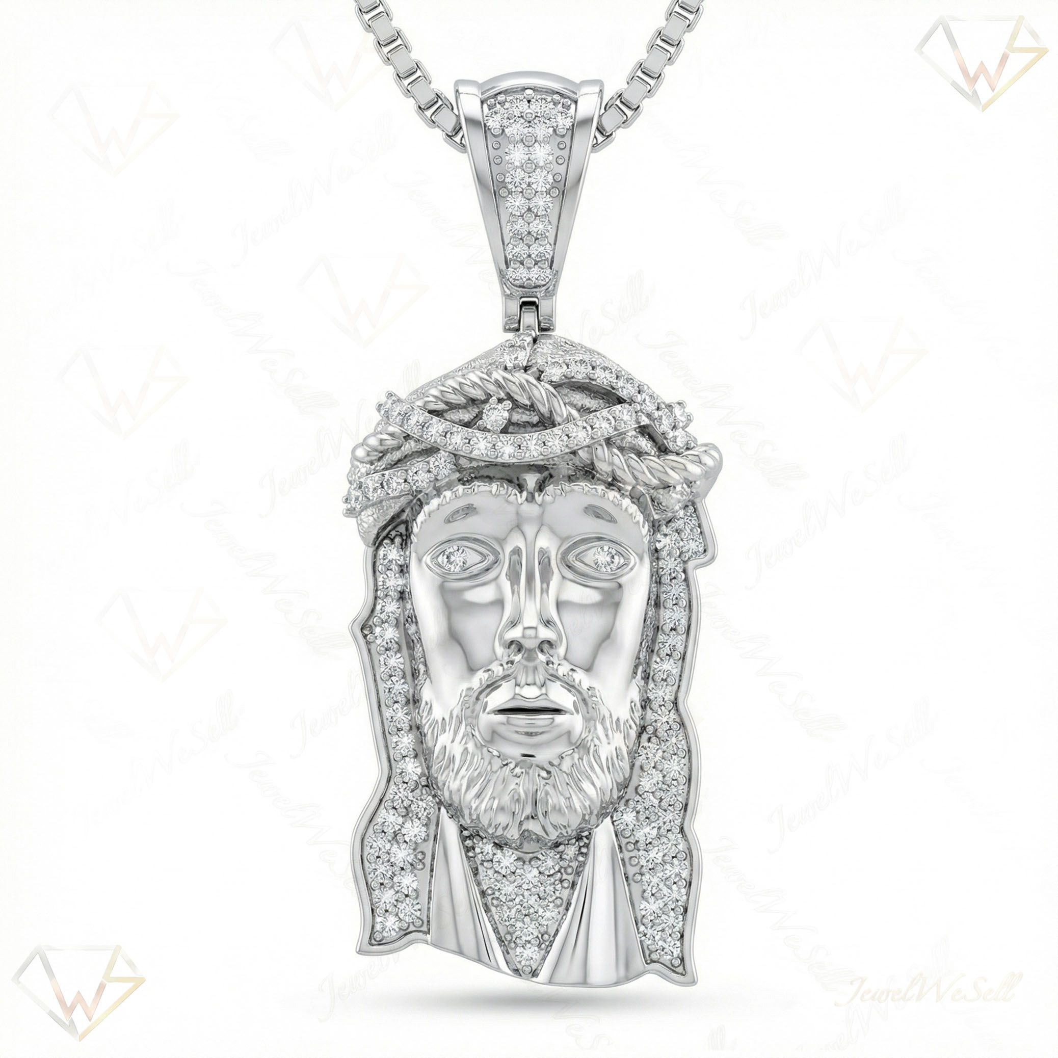 0.50 ct EF VS Moissanite Jesus Pendant in 925 Sterling Silver 13856