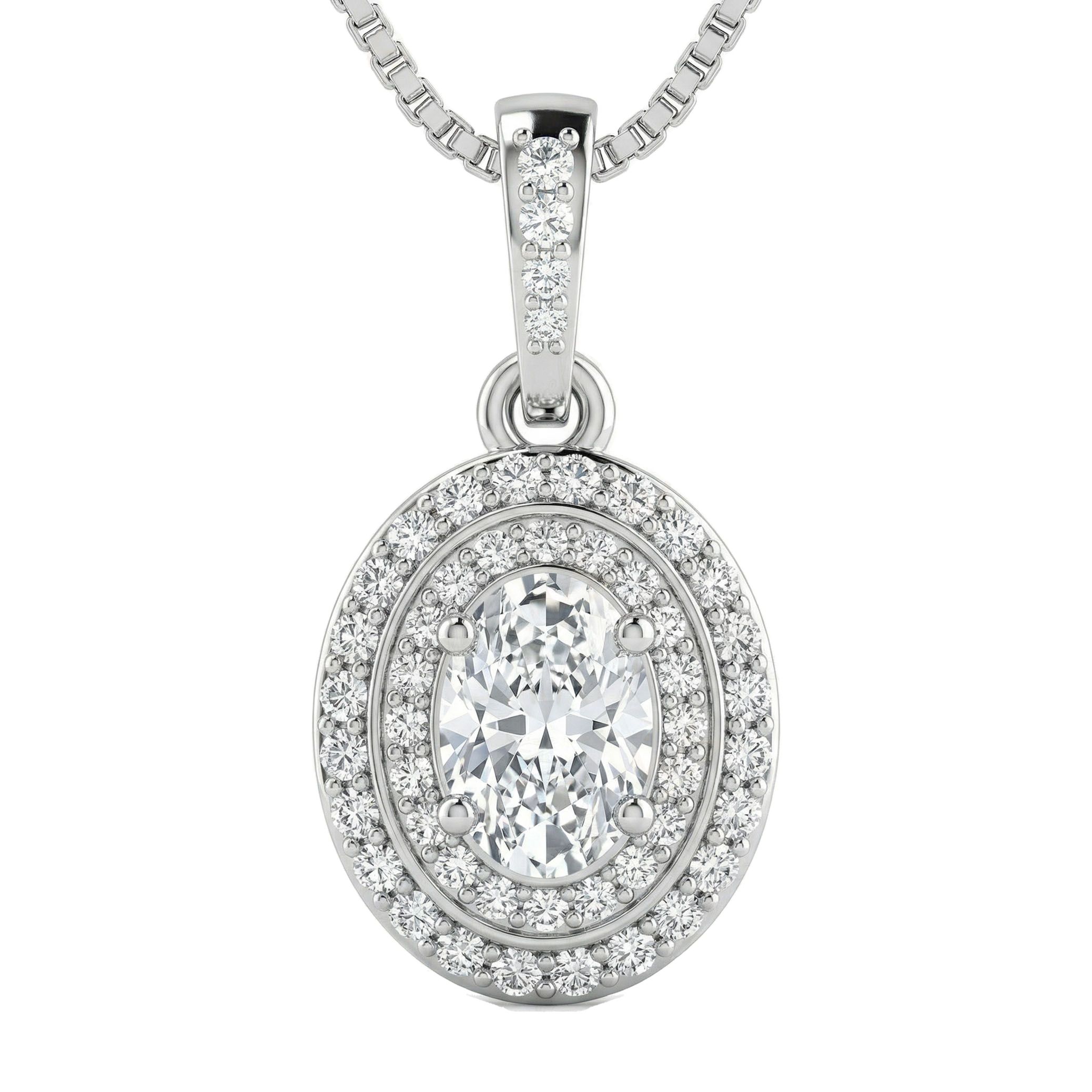 0.60 ct EF VS Lab Grown Diamond Halo Pendant in 14k White Gold 15721