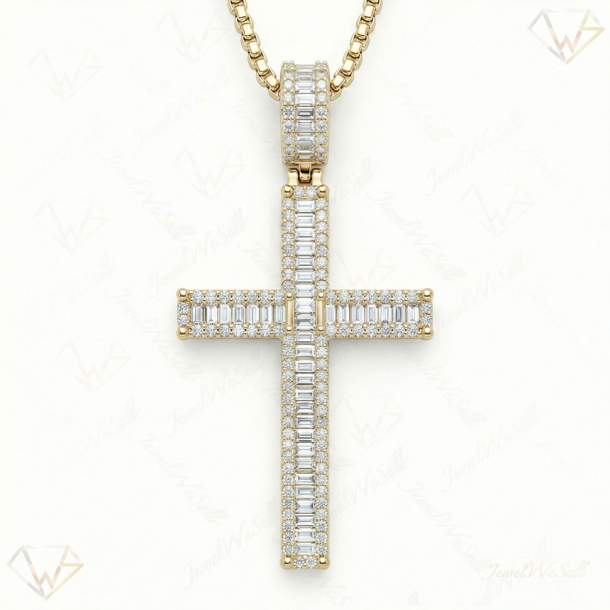 3.80 ct EF VS Lab Grown Diamond Cross Pendant in 10k Yellow Gold 201284