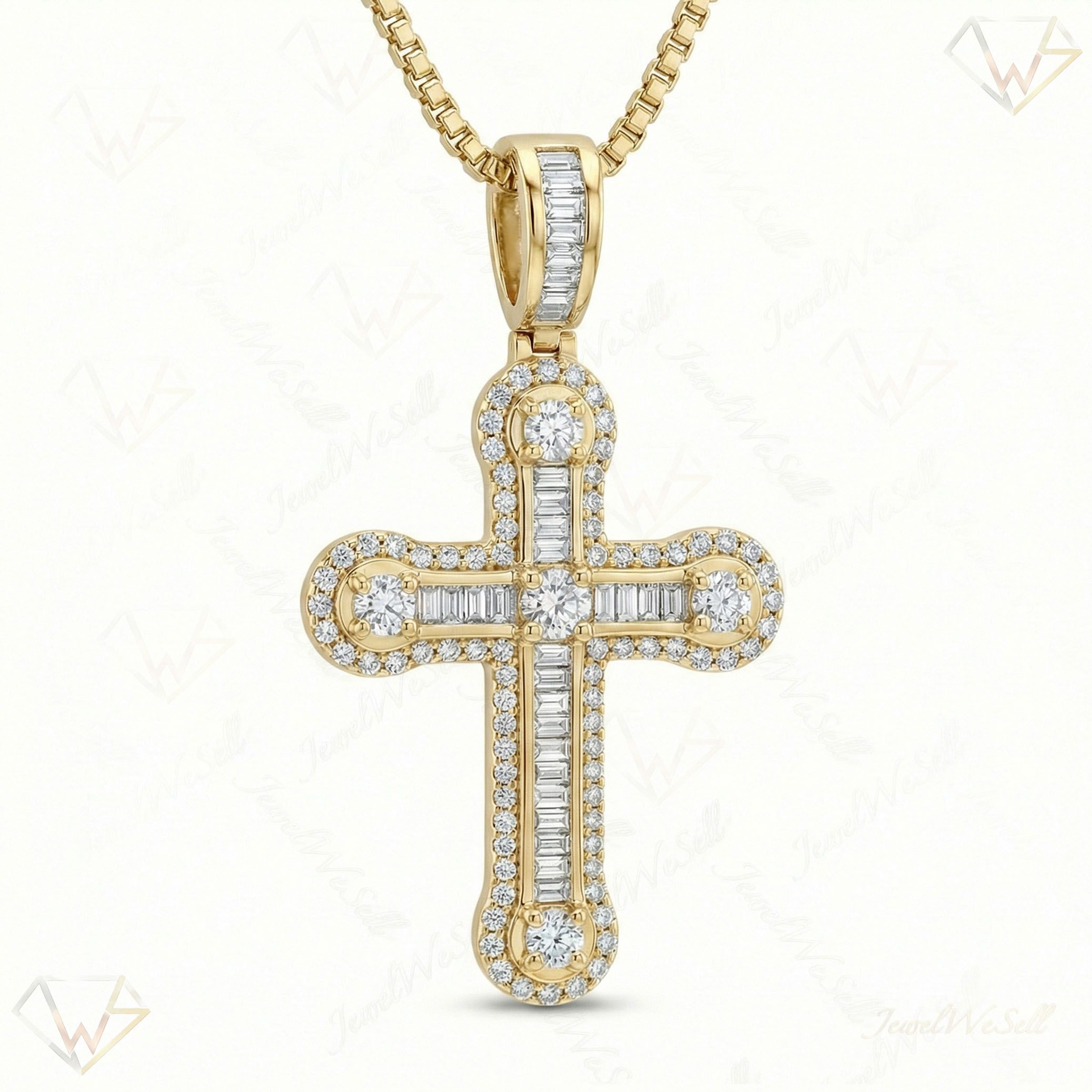3.00 ct EF VS Lab Grown Diamond Cross Pendant in 14k Yellow Gold 201287