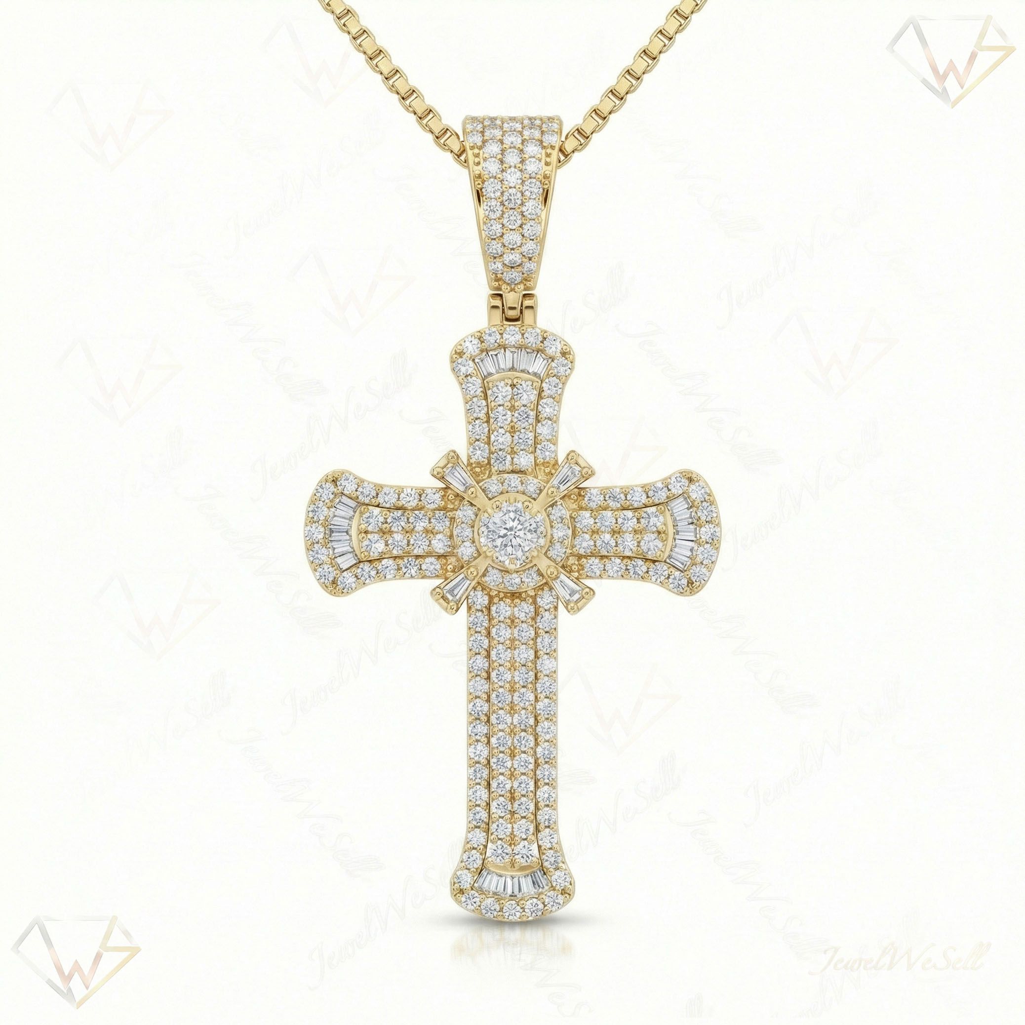 3.30 ct EF VS Lab Grown Diamond Cross Pendant in 10k Yellow Gold 201830