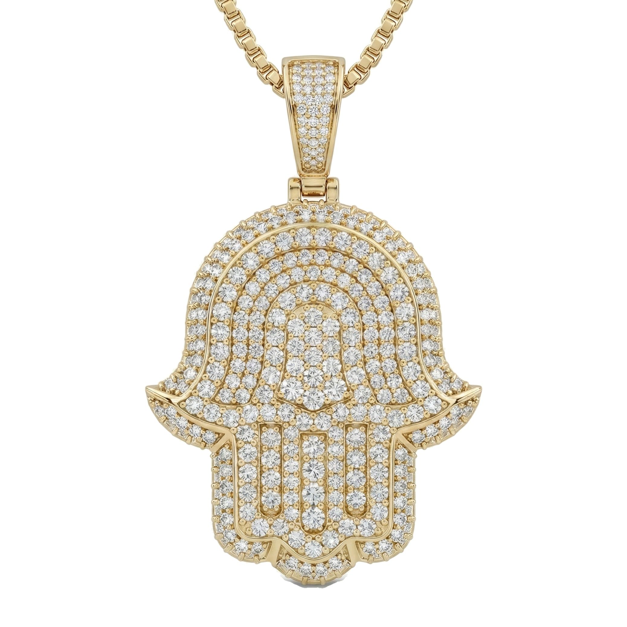 12.60 ct EF VS Lab Grown Diamond Hamsa Pendant in 14k Yellow Gold 203916