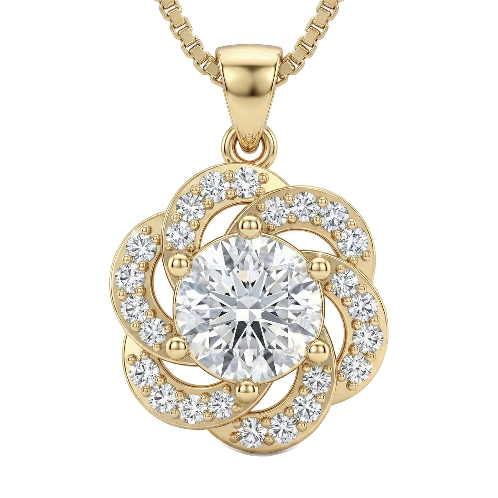 1.66 ct EF VS Lab Grown Diamond Halo Pendant in 14k Yellow Gold 26269