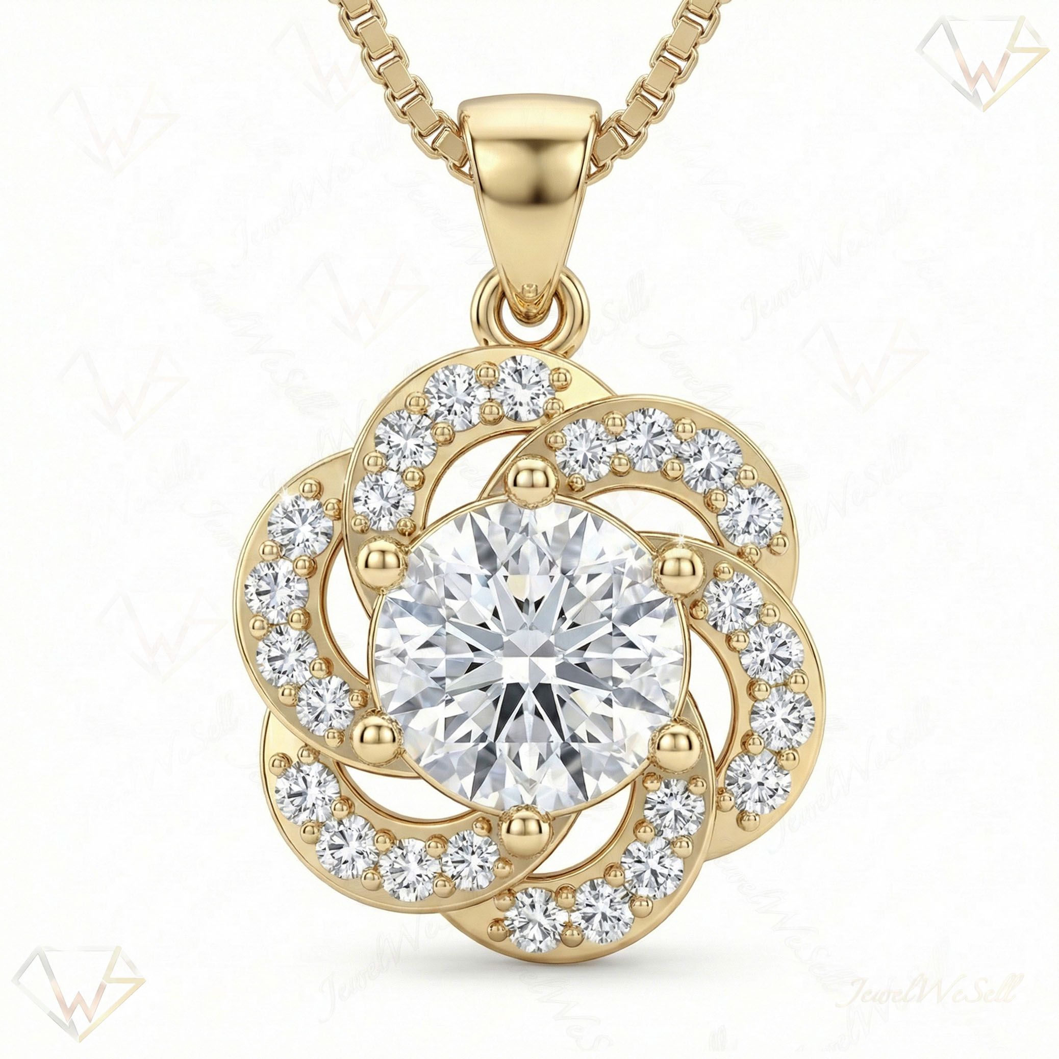 1.66 ct EF VS Lab Grown Diamond Halo Pendant in 10k Yellow Gold 26269