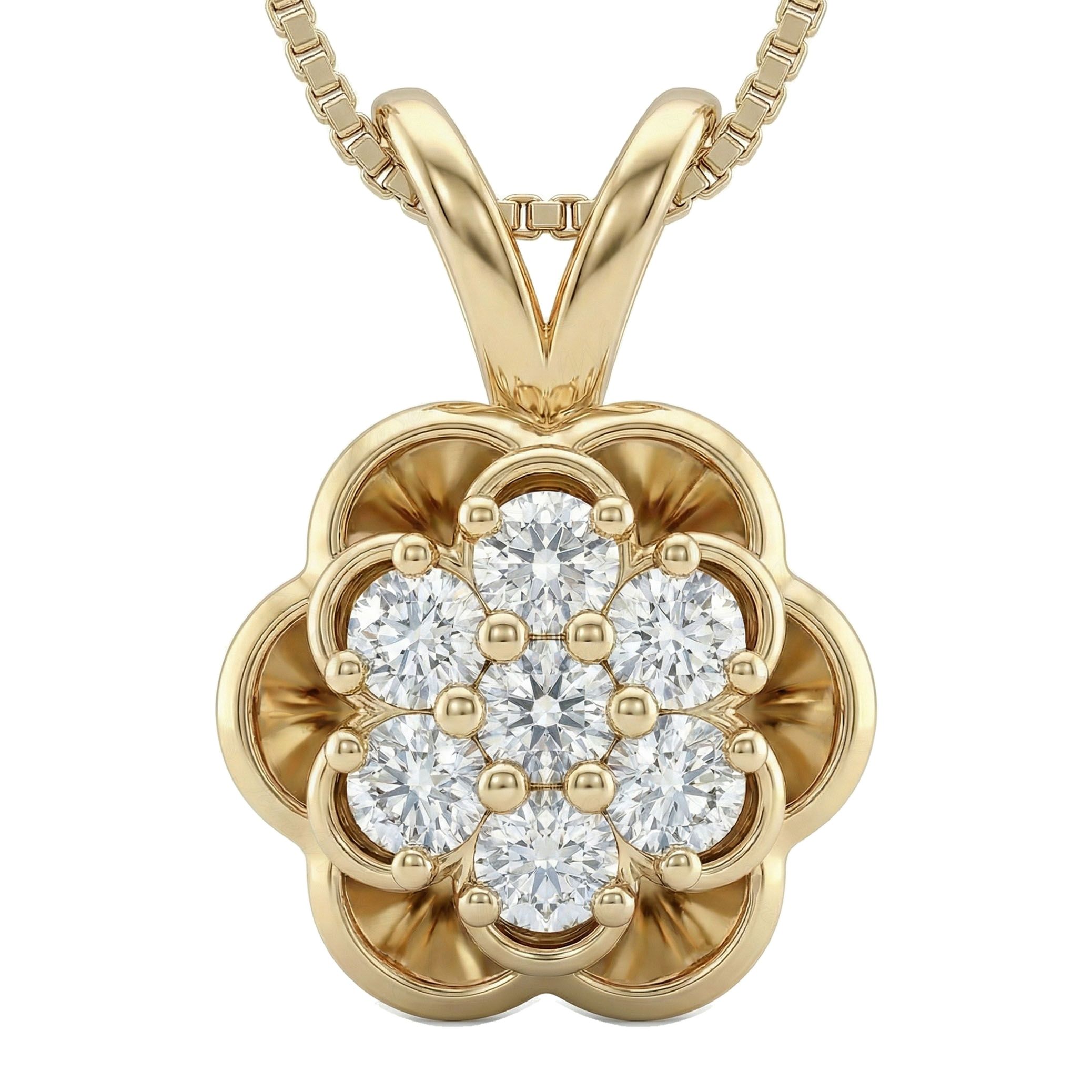 0.70 ct EF VS Lab Grown Diamond Cluster Pendant in 14k Yellow Gold 4187