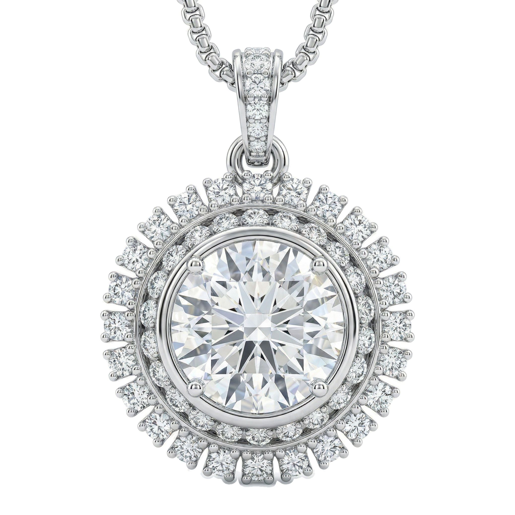 5.00 ct EF VS Lab Grown Diamond Halo Pendant in 14k White Gold 7885