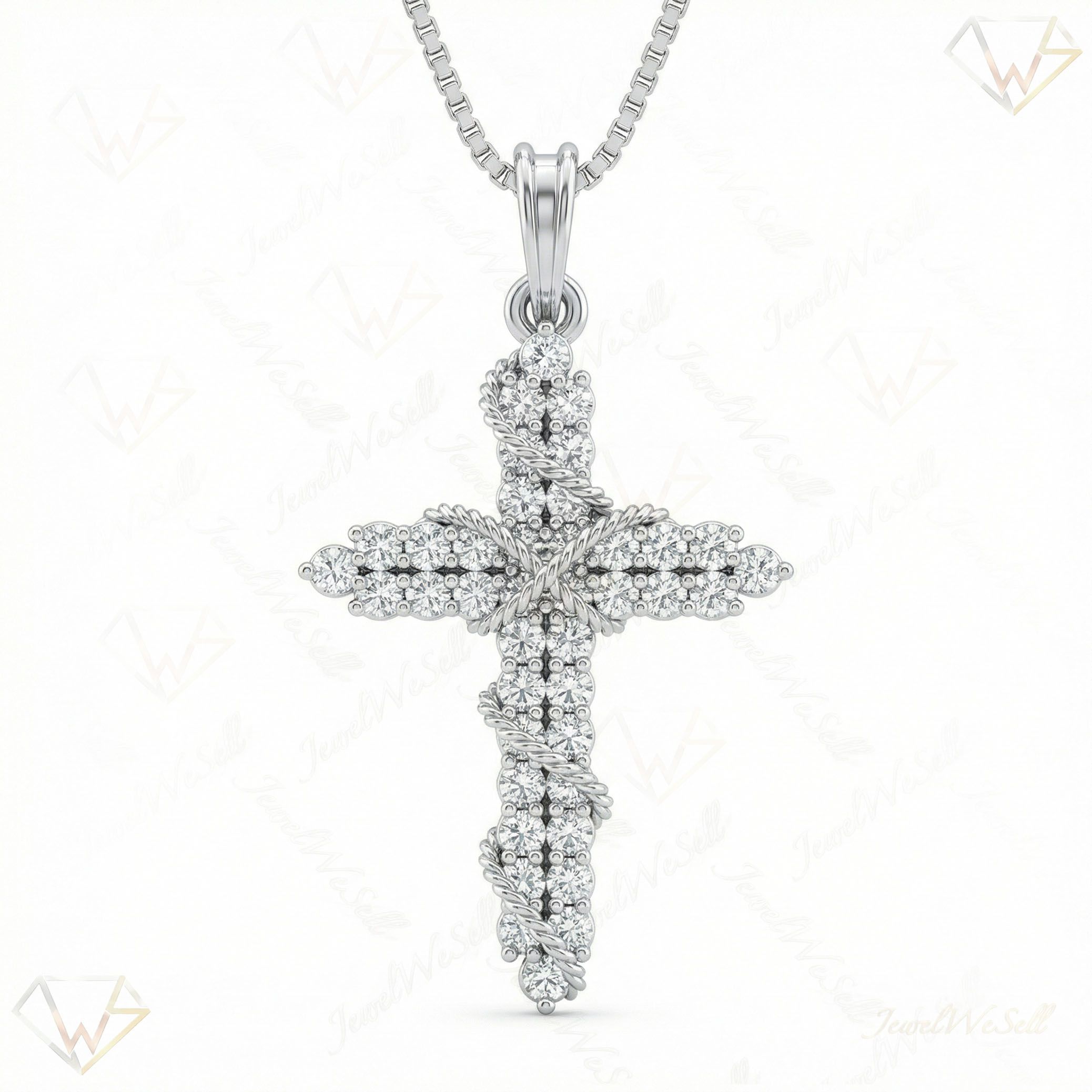 1.00 ct EF VS Lab Grown Diamond Cross Pendant in 14k White Gold 7982