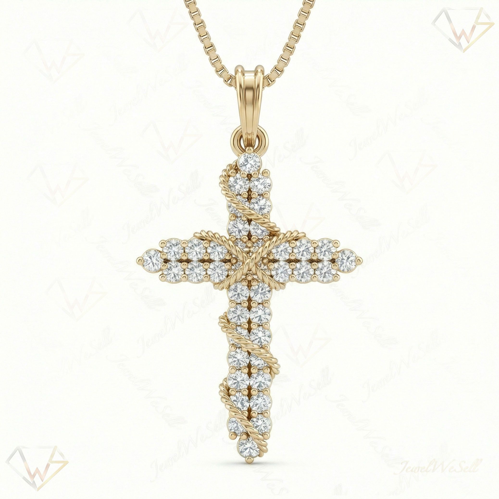 1.00 ct EF VS Lab Grown Diamond Cross Pendant in 10k Yellow Gold 7982
