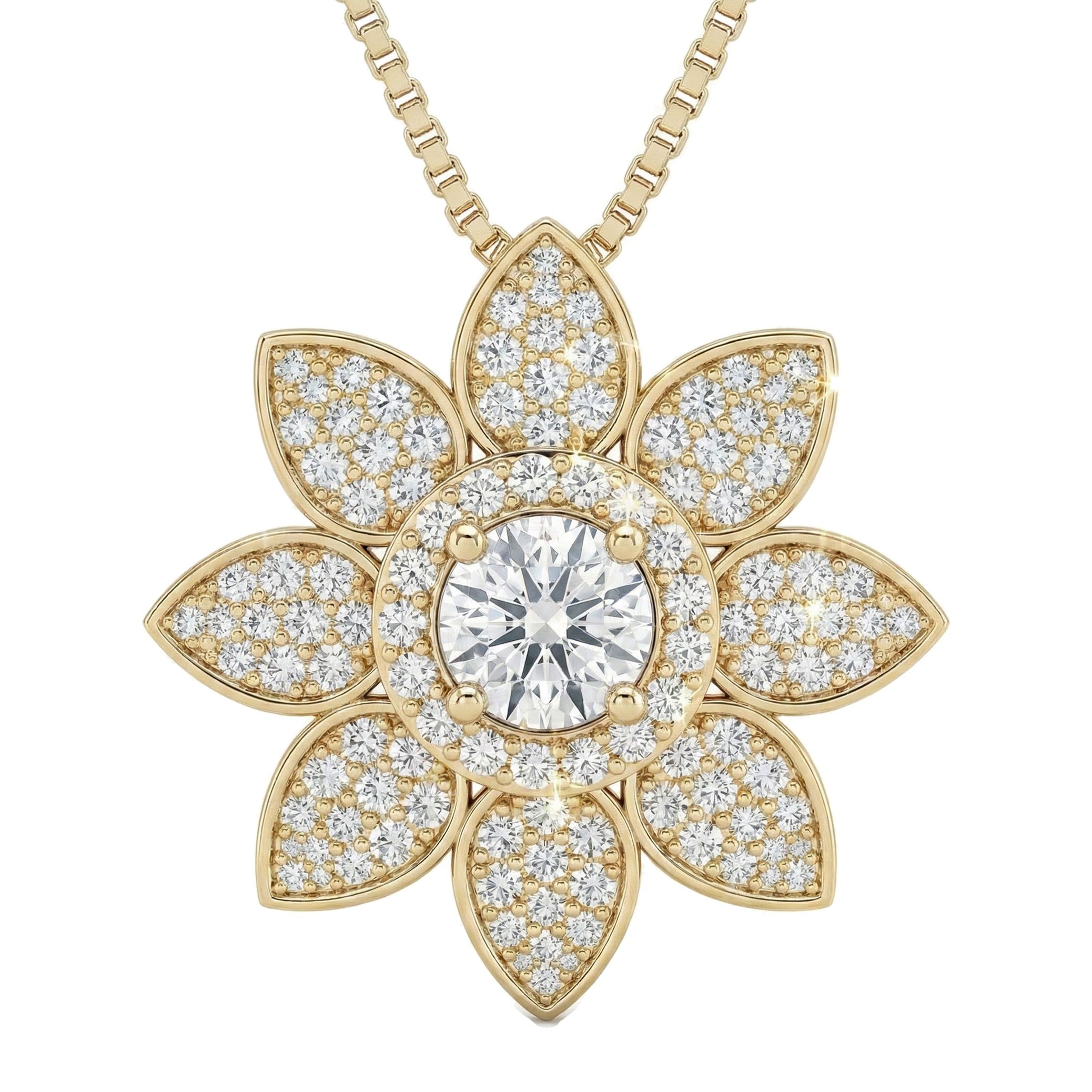 1.33 ct EF VS Lab Grown Diamond Flower Pendant in 10k Yellow Gold 9878