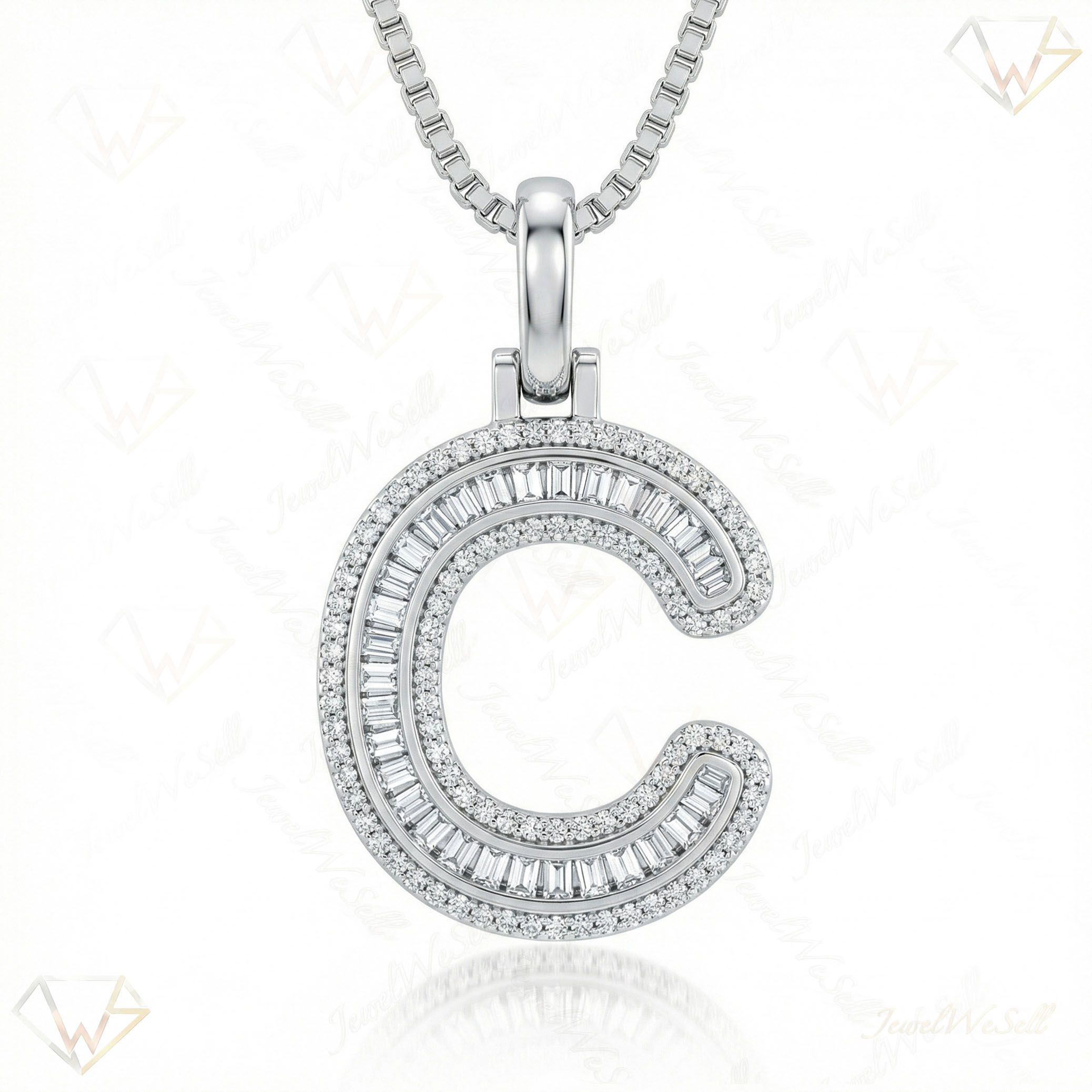 0.65 Ct EF VS Lab Grown Diamond C Micro Border Baguette Initial Pendant in 10k White Gold 701899