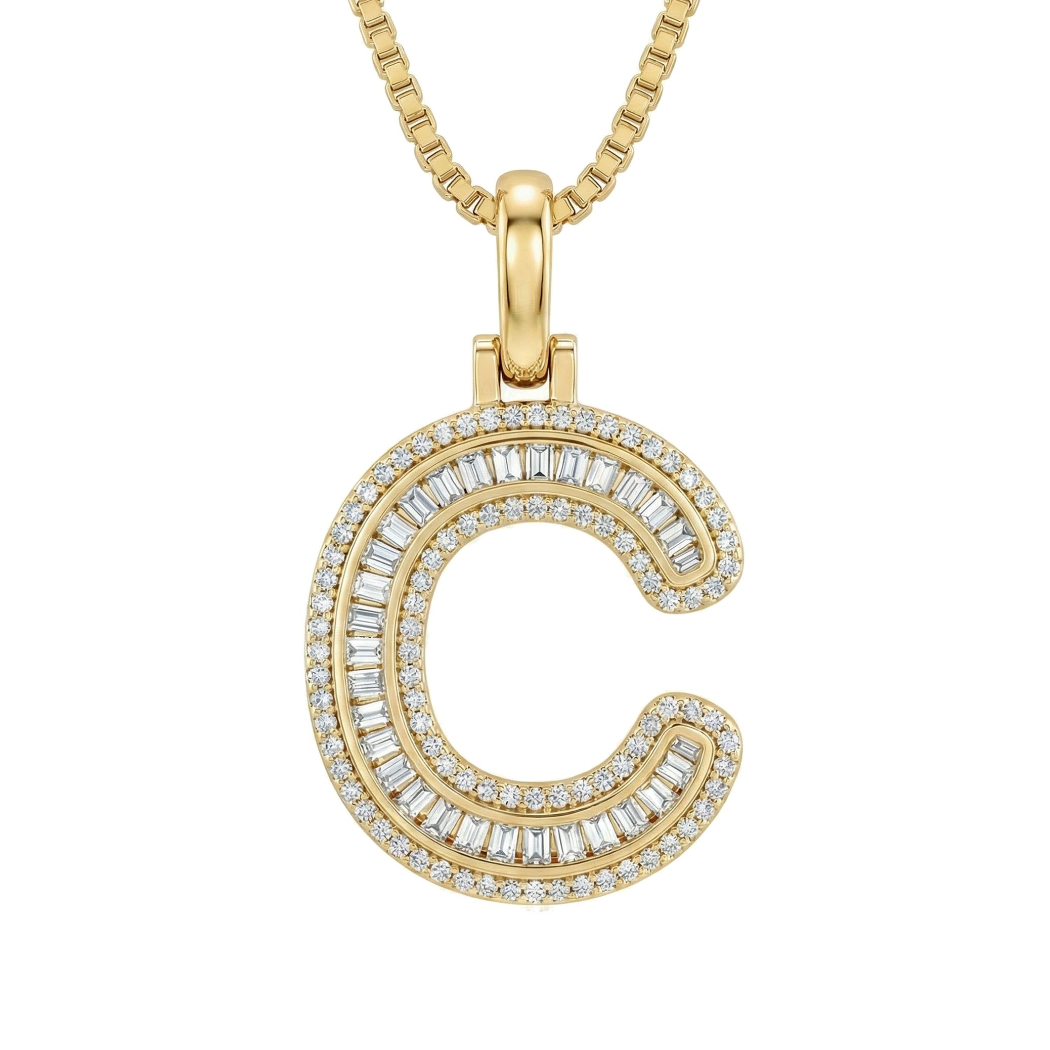 0.65 Ct EF VS Lab Grown Diamond C Micro Border Baguette Initial Pendant in 10k Yellow Gold 701899